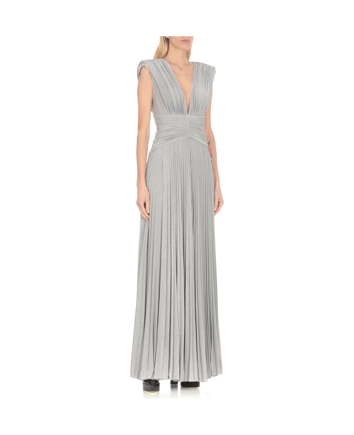 Elisabetta Franchi Sleeveless Pleated Long Dress - Silver