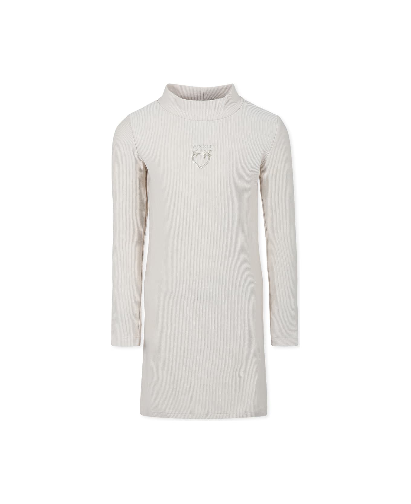 Pinko Beige Dress For Baby Girl With Logo - Beige