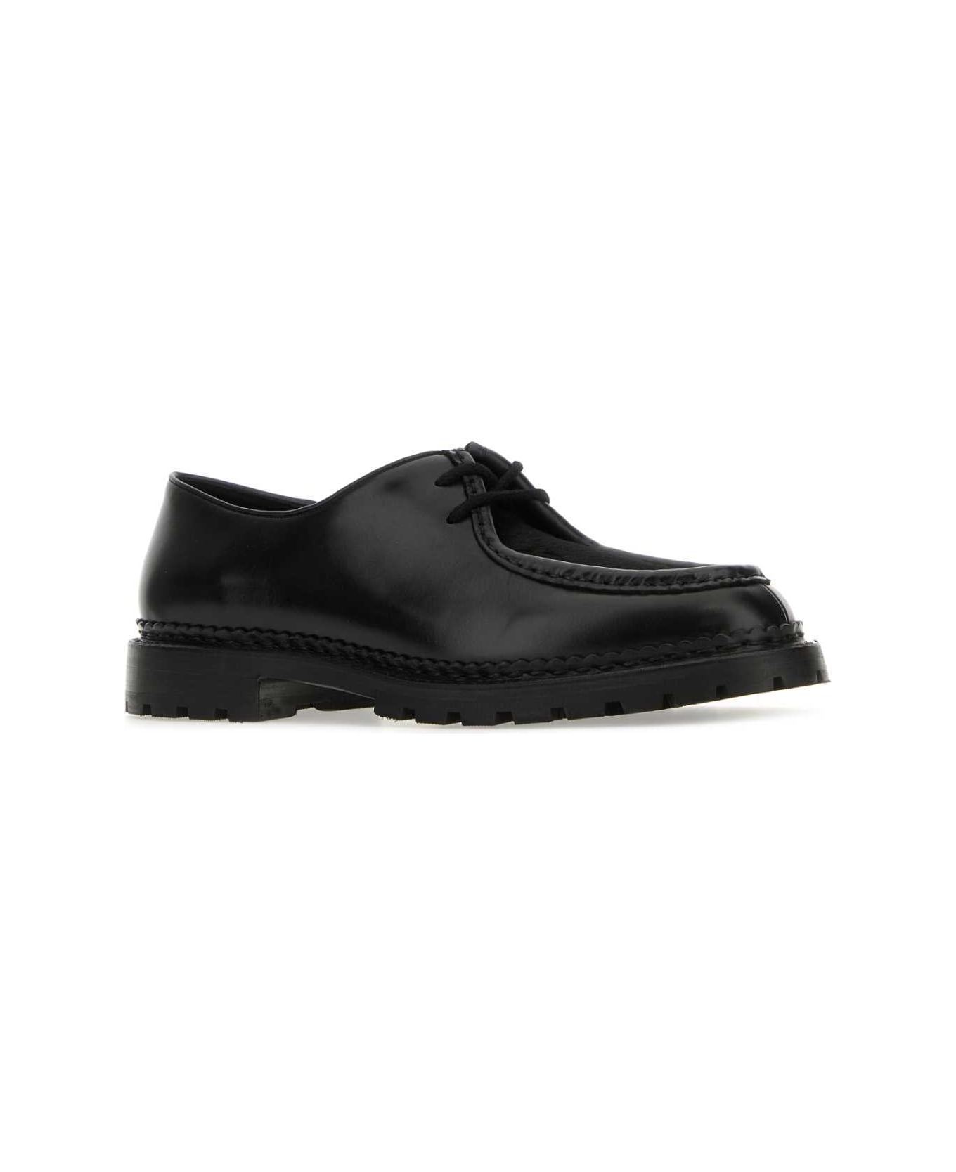 Saint Laurent Black Leather And Calf Hair Lace-up Shoes - NERONERONERO
