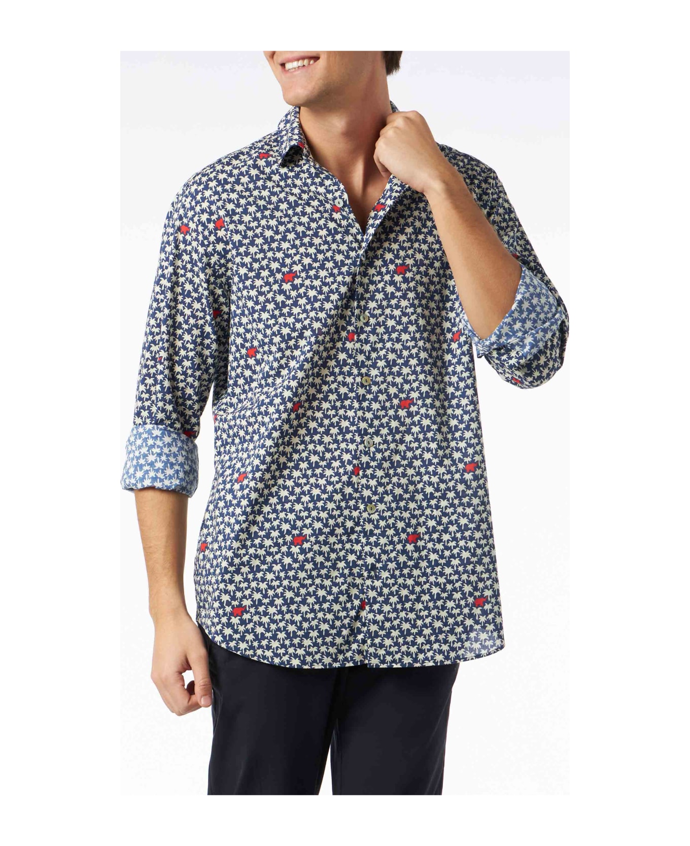MC2 Saint Barth Man Muslin Cotton Sikelia Shirt With Palm Print
