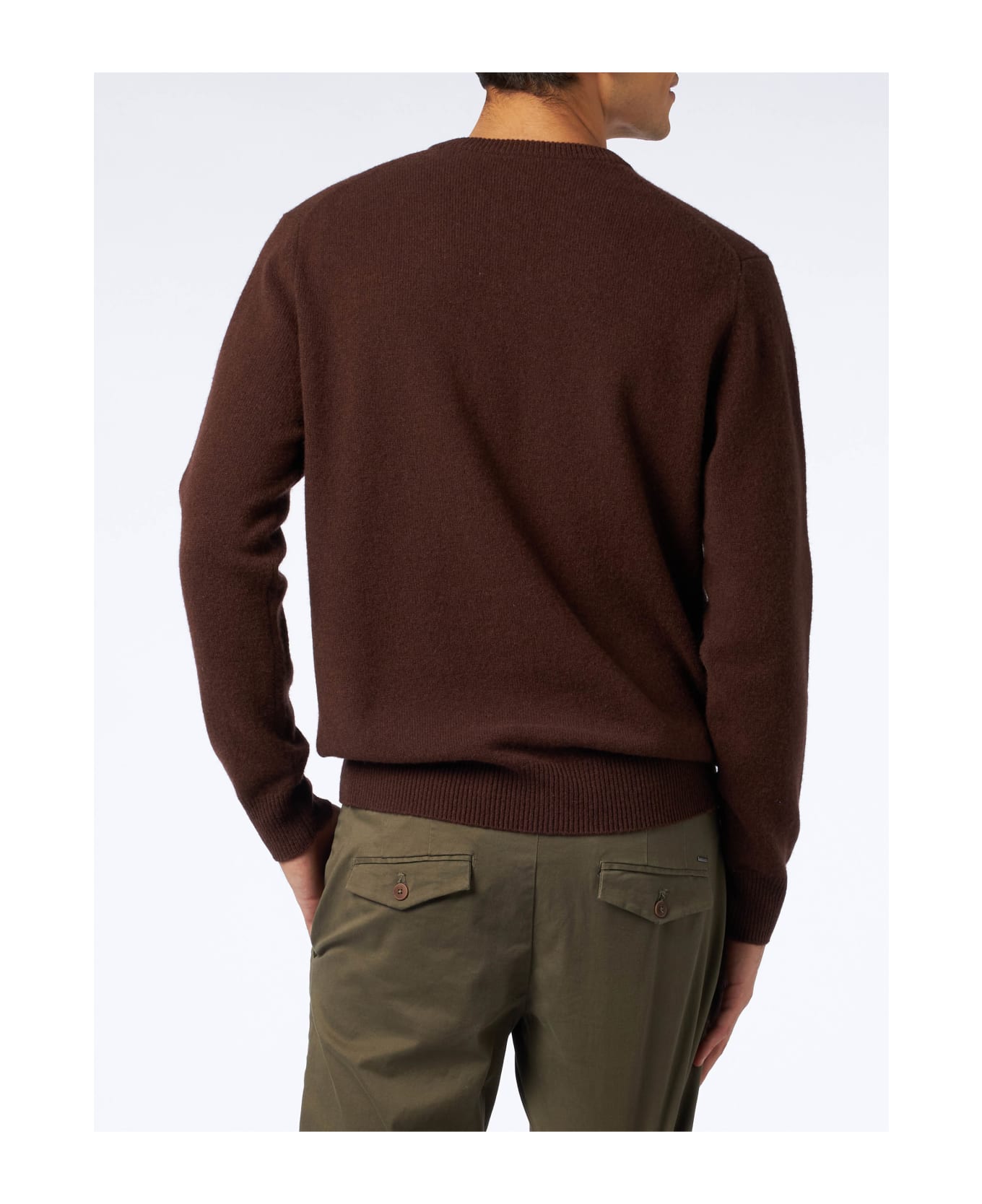 MC2 Saint Barth Man Crewneck Brown Lambswool Sweater With St. Barth Embroidery - BROWN