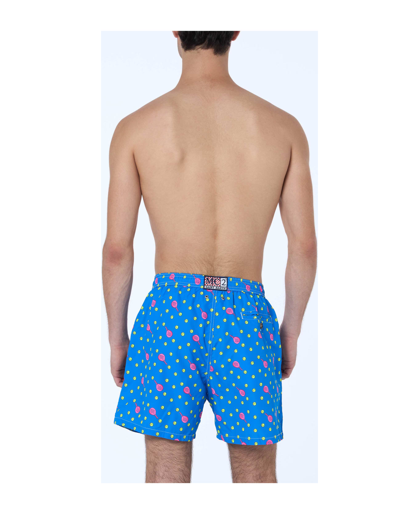 MC2 Saint Barth Man Lightweight Fabric Swim-shorts Lighting Micro Fantasy With Padel Print - SKY