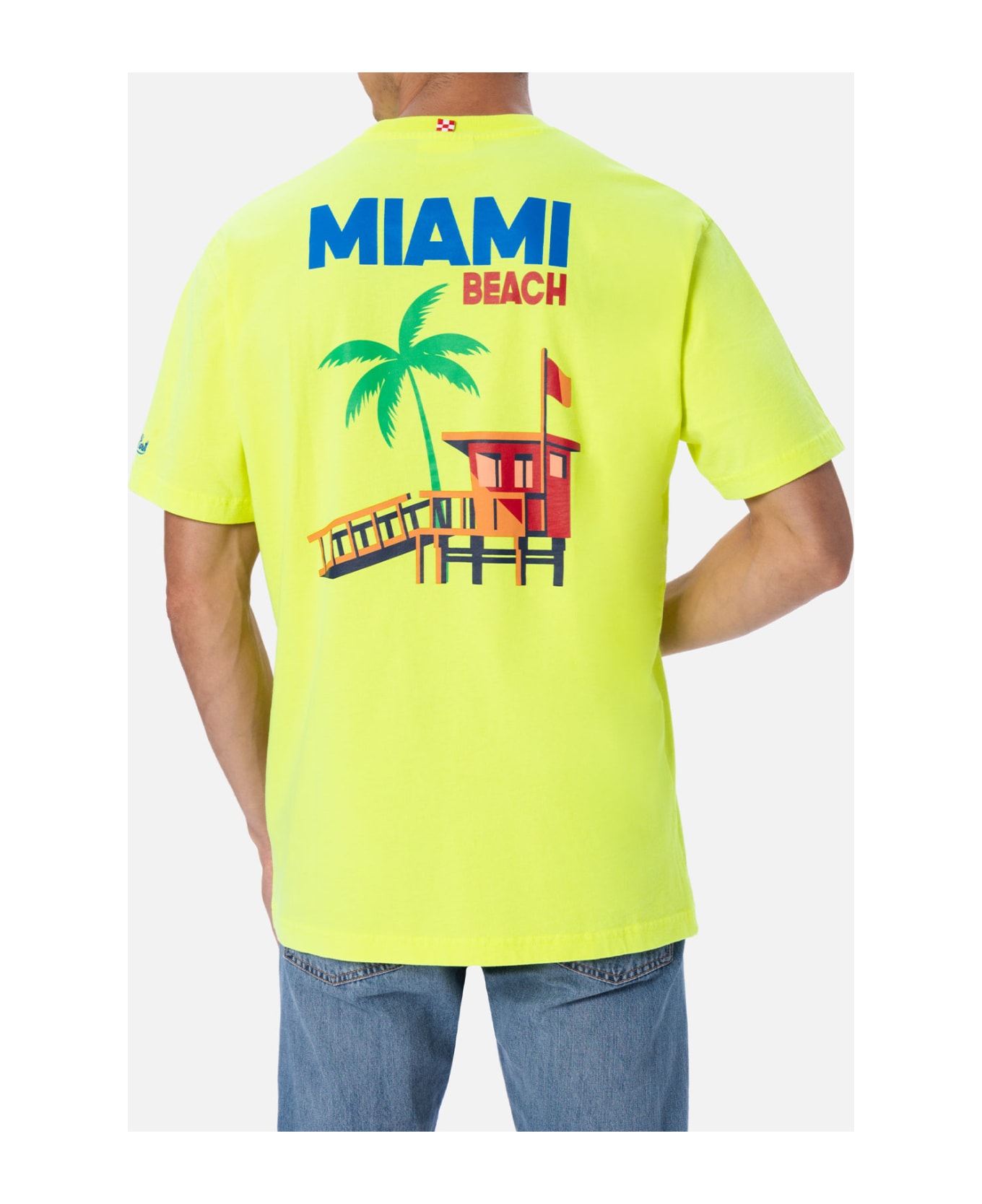 MC2 Saint Barth Man Cotton T-shirt With Miami Beach Postcard Placed Print - YELLOW
