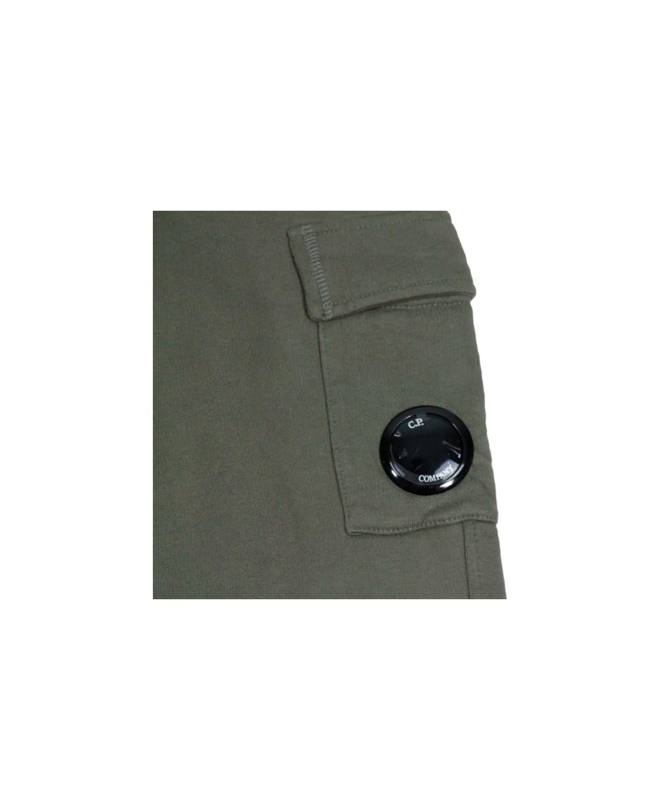 C.P. Company Breathable Fleece Cotton Trousers With Drawstring Waist - Military