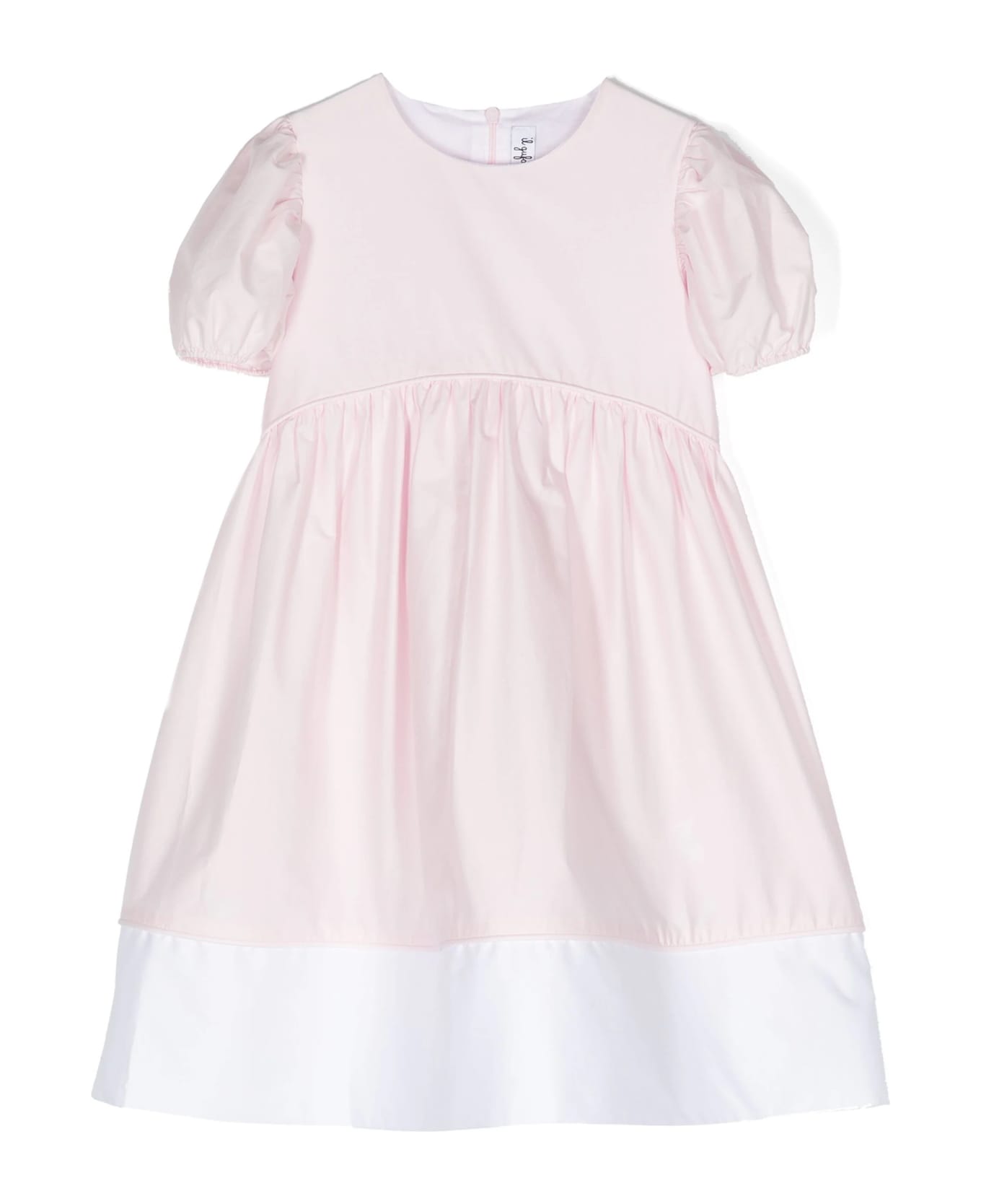 Il Gufo Short-sleeved Dress In Pink And White Stretch Poplin - Pink