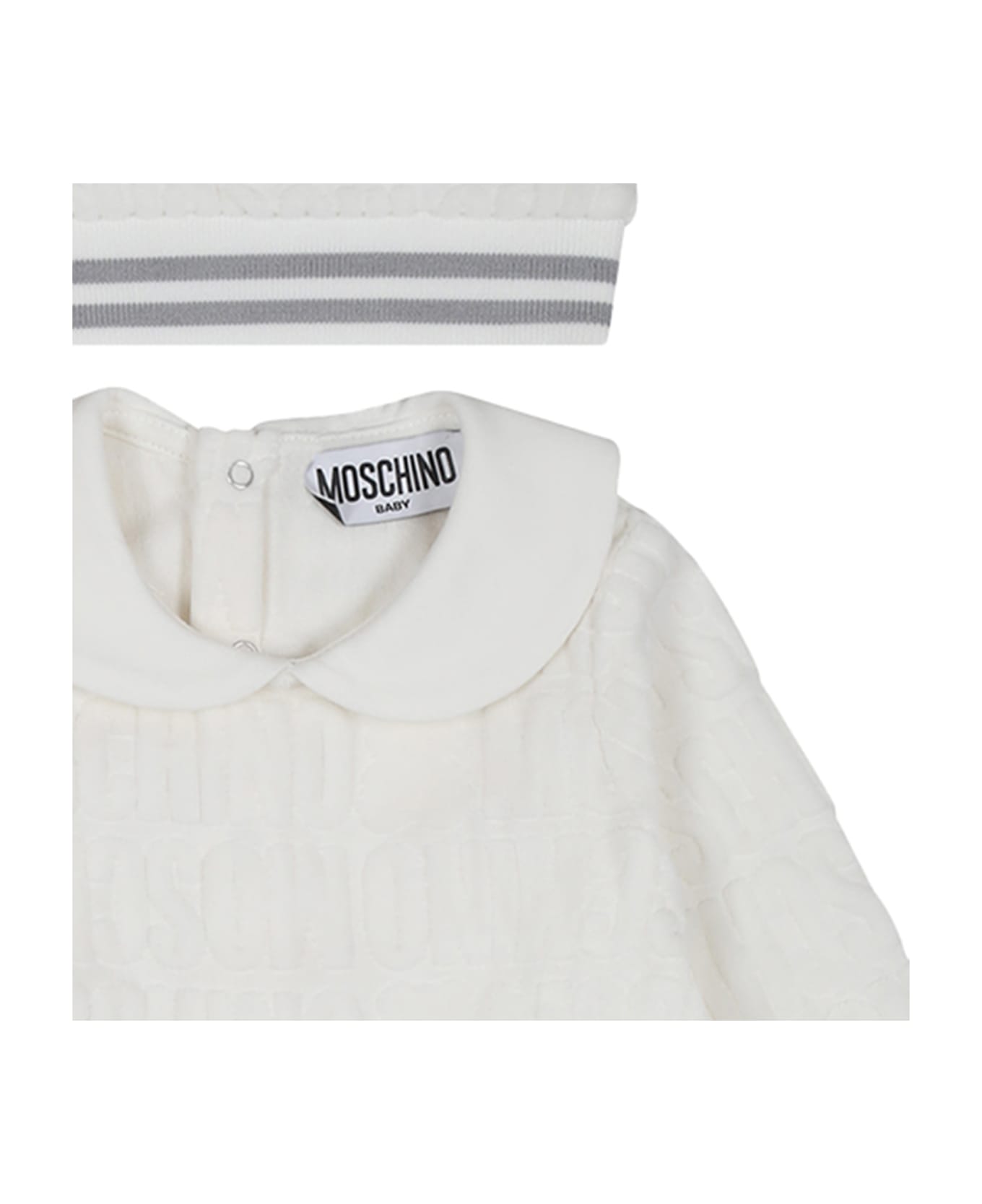 Moschino White Suit For Babykids With Teddy Bear - White