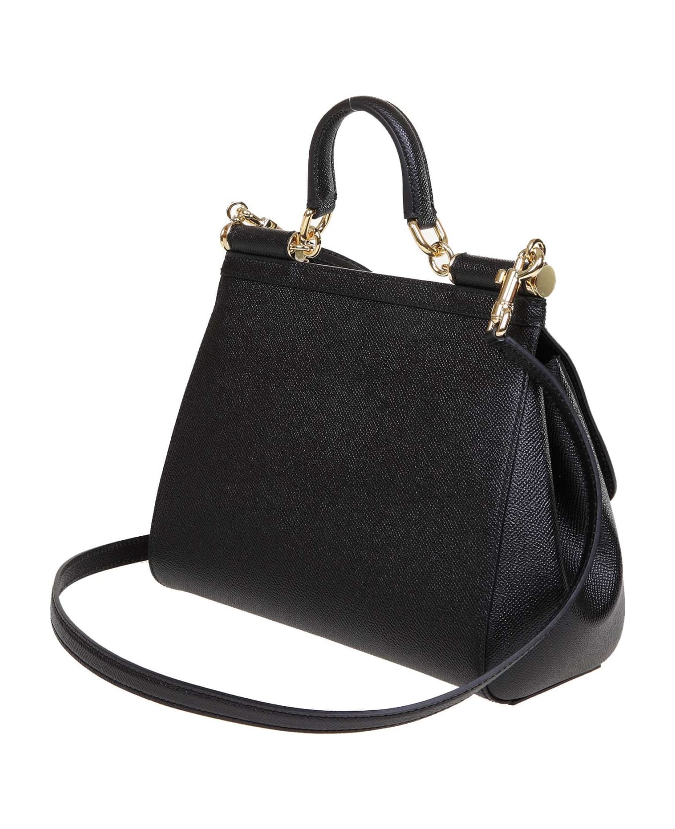 Dolce & Gabbana Medium Sicily Bag In Dauphine Leather - Black