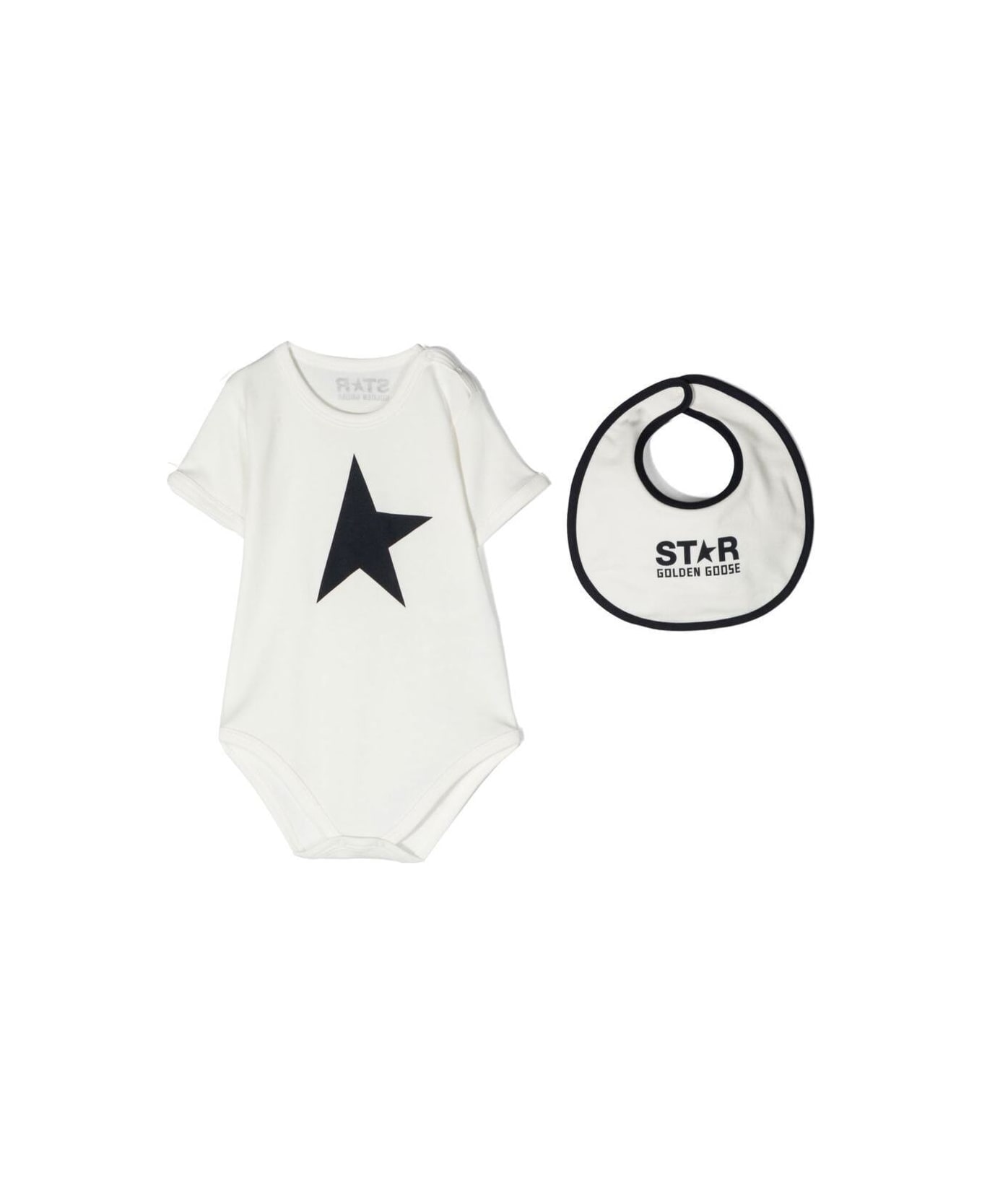 Golden Goose Body And Bib Cotton With Logo Set Kids - White Navy Blue ボディスーツ＆セットアップ