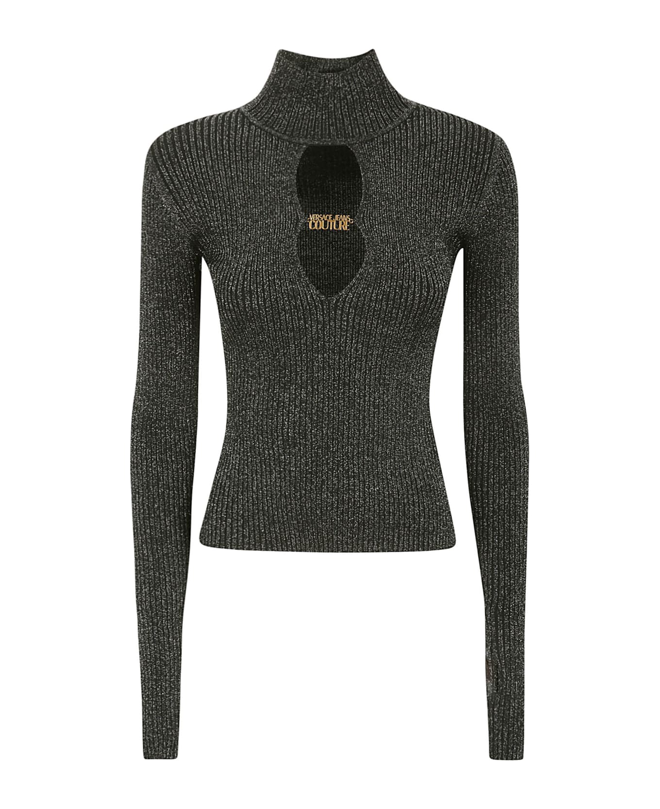 Versace Jeans Couture Lurex High Neck Long Sleeves Sweater - BLACK