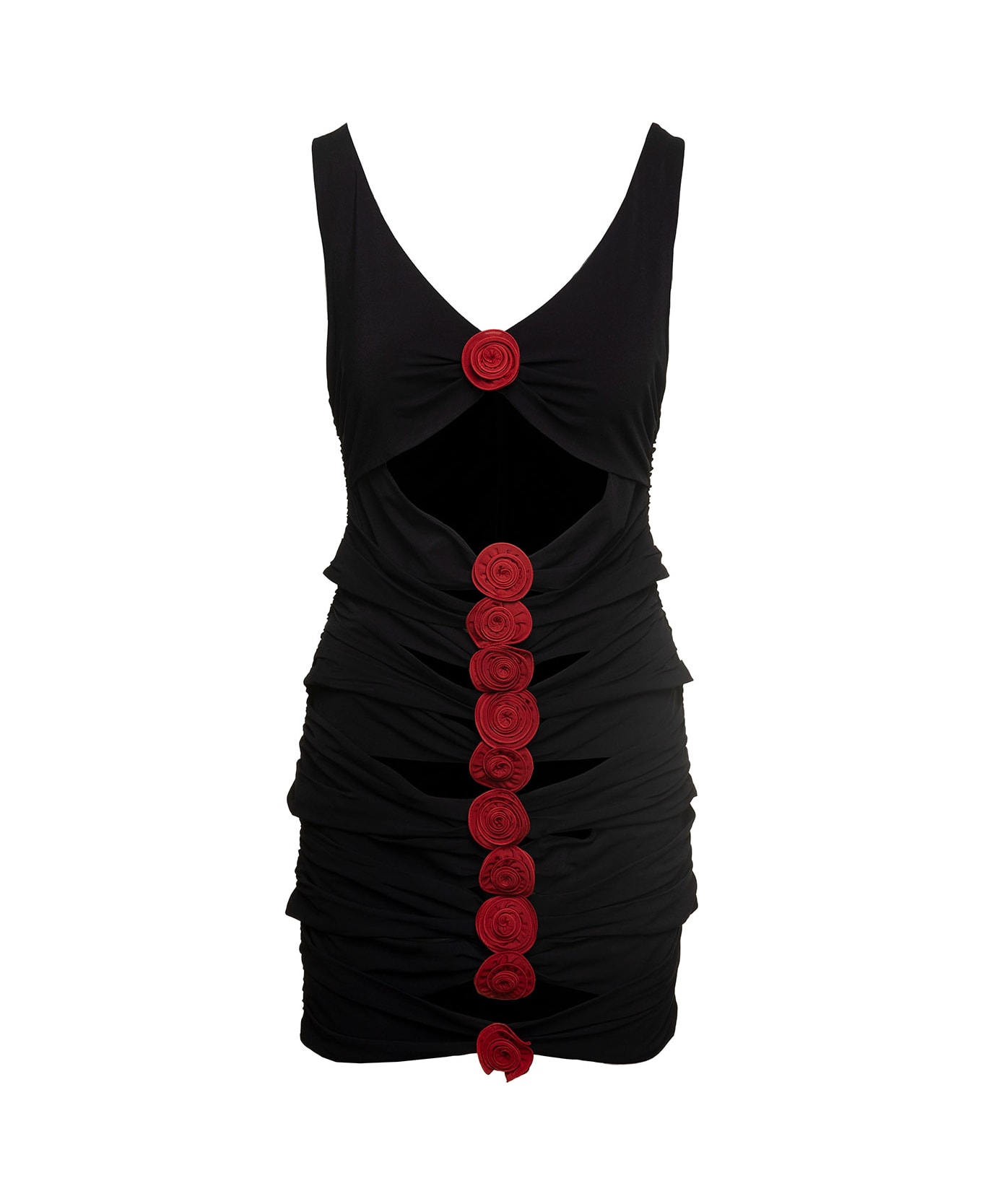 Magda Butrym Black Mini Dress With Signature Rose Appliqué In Viscose Woman - Black