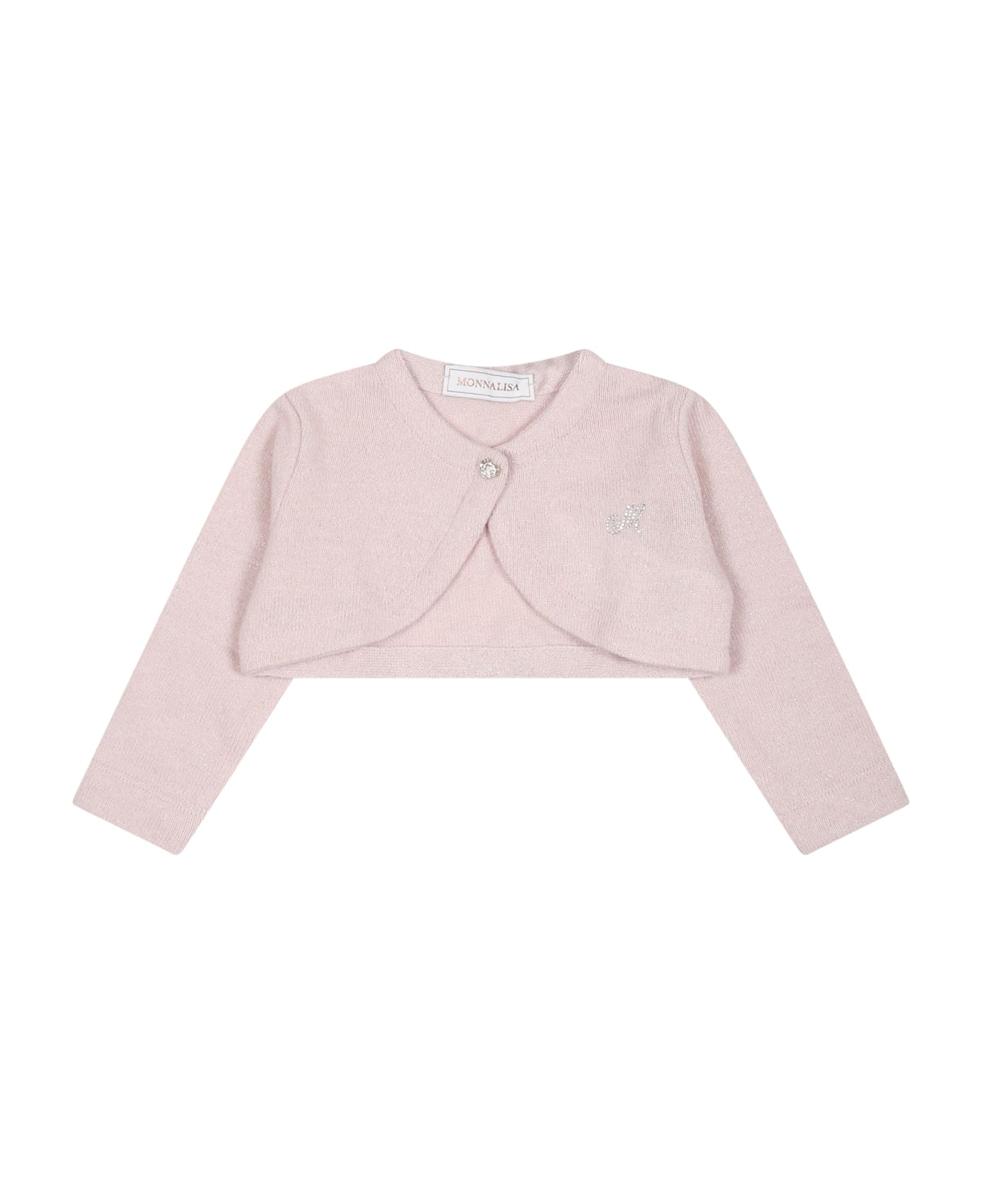 Monnalisa Pink Cardigan For Baby Girl With Logo - Pink