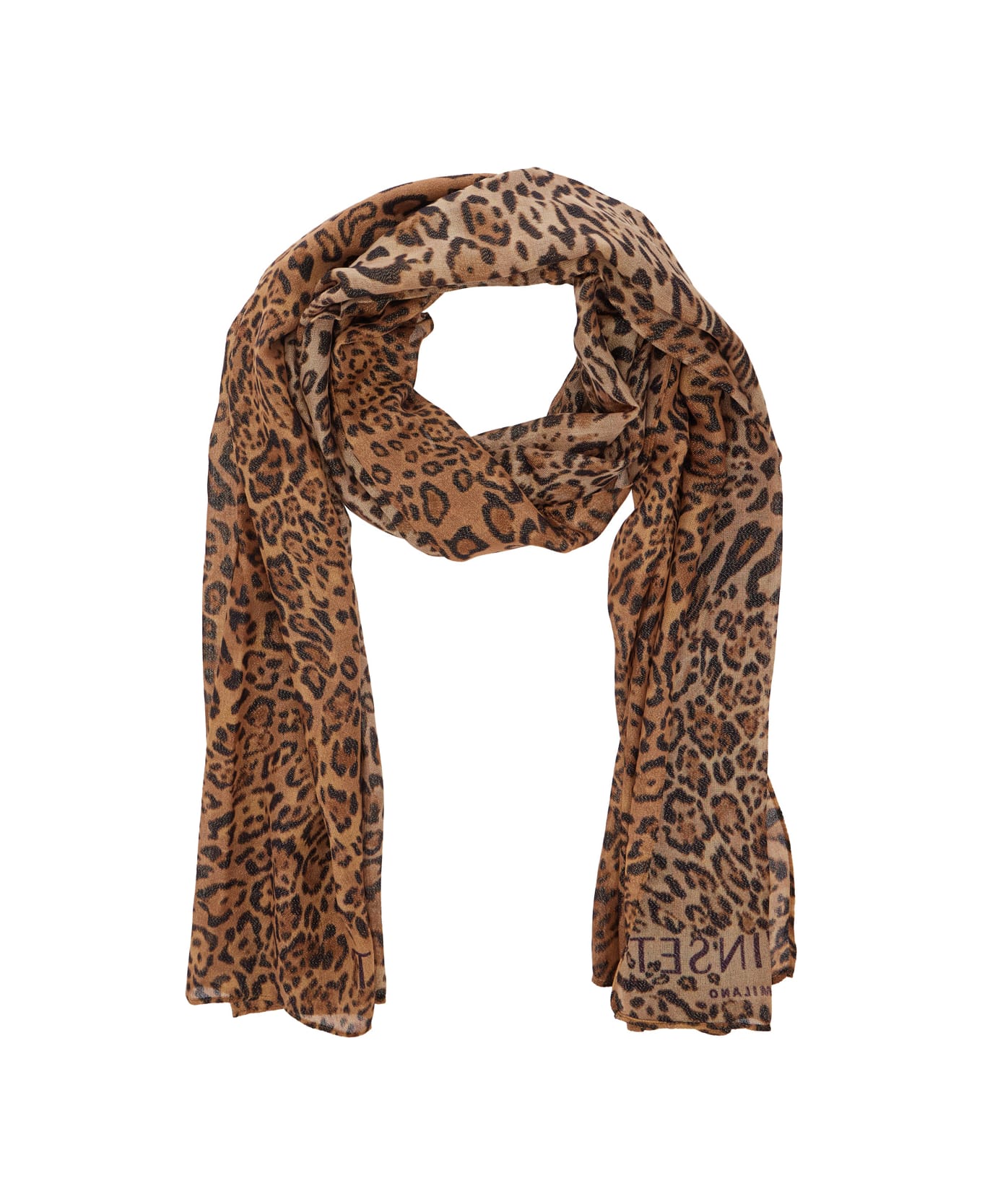 TwinSet Brown Rectangular Scarf With Animal Print In Modal Blend Woman - Brown