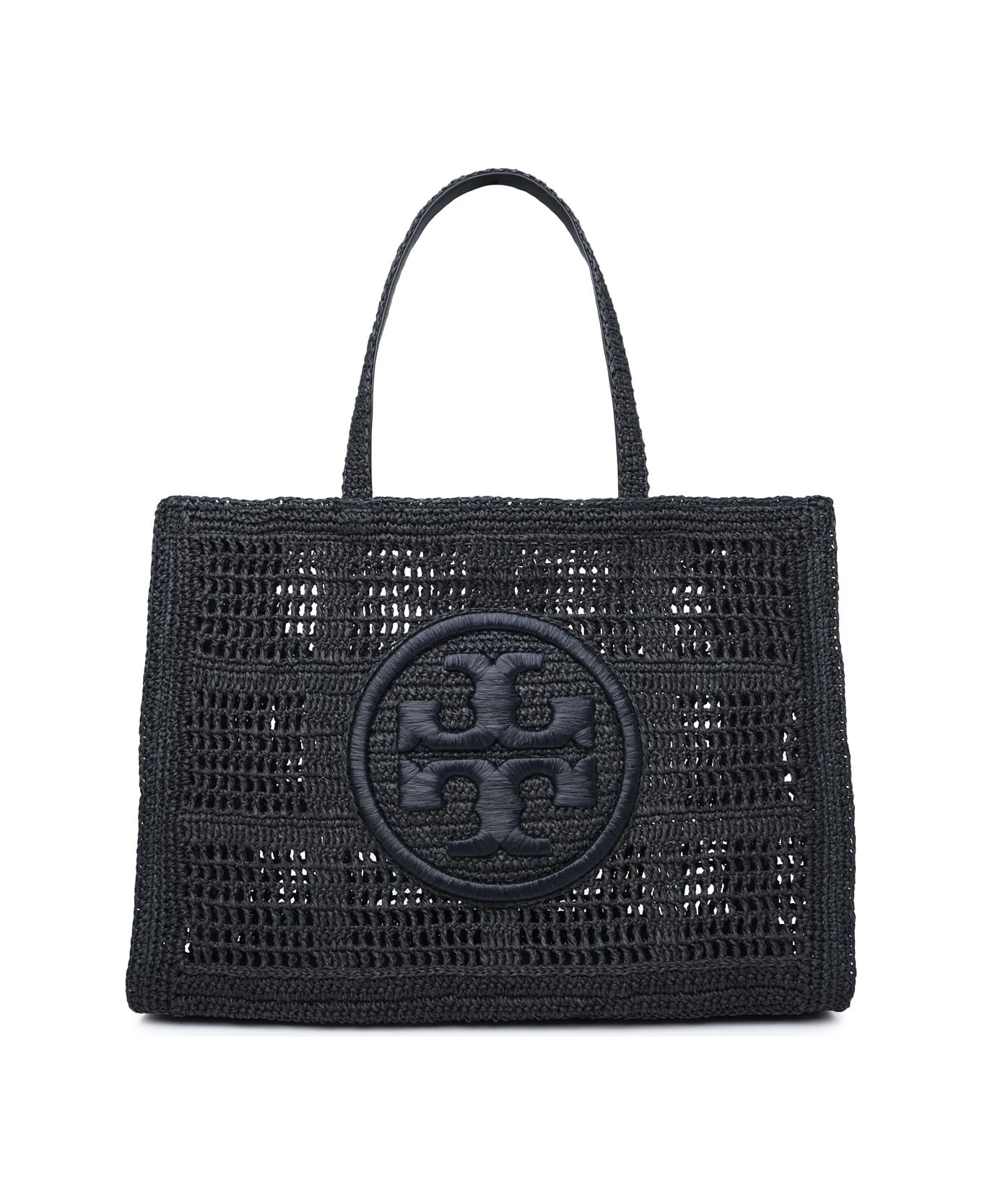 Tory Burch 'ella' Large Shopping Bag In Black Raffia - Black