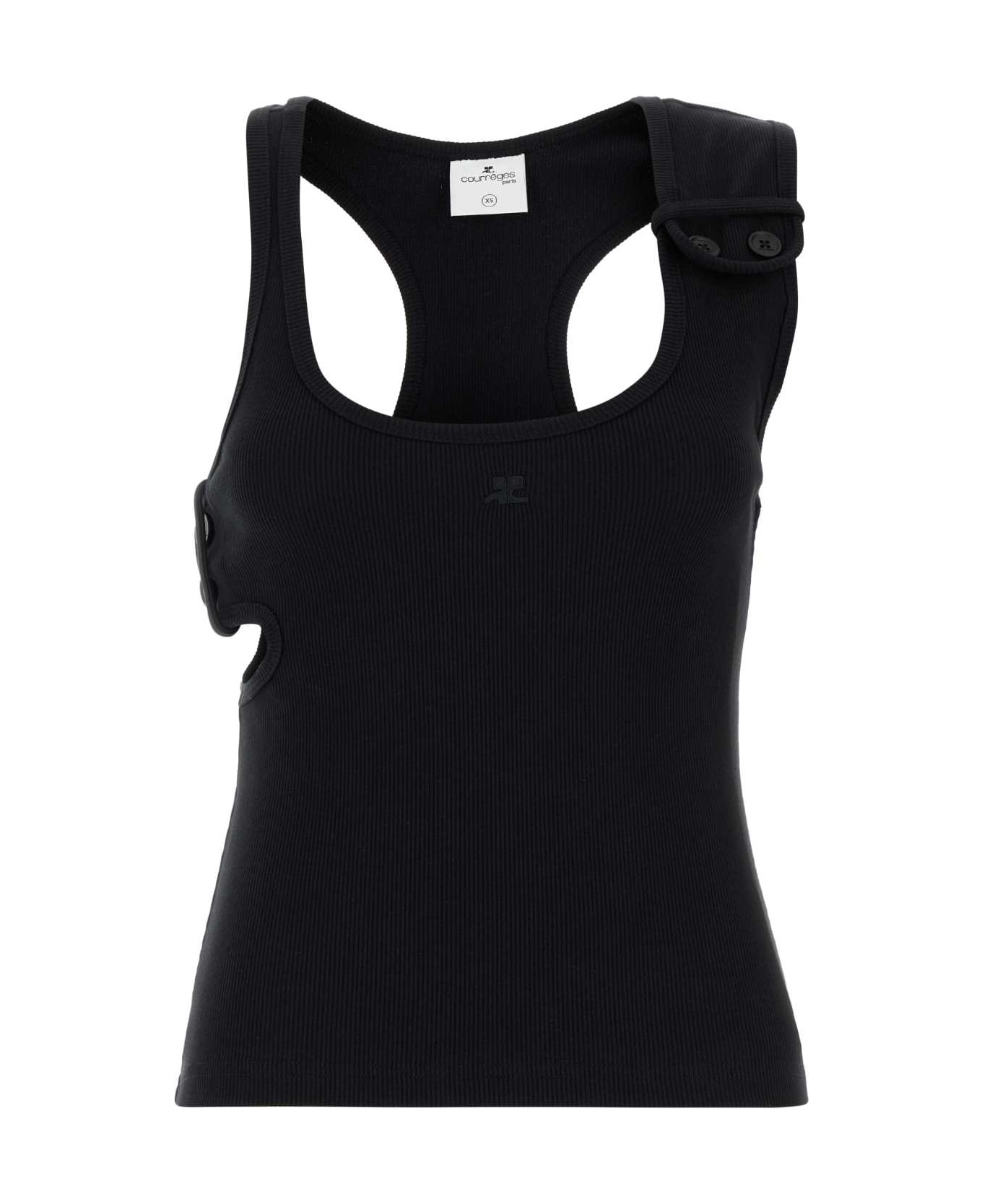 Courrèges Black Stretch Cotton Tank Top - Black
