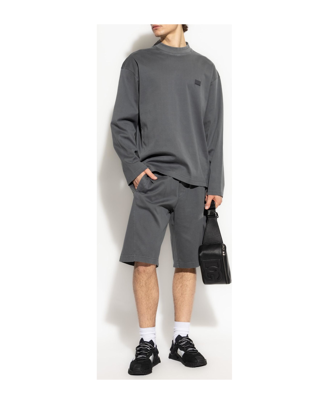 Dolce & Gabbana Cotton Shorts With Logo Appliqué - Grigio fumo