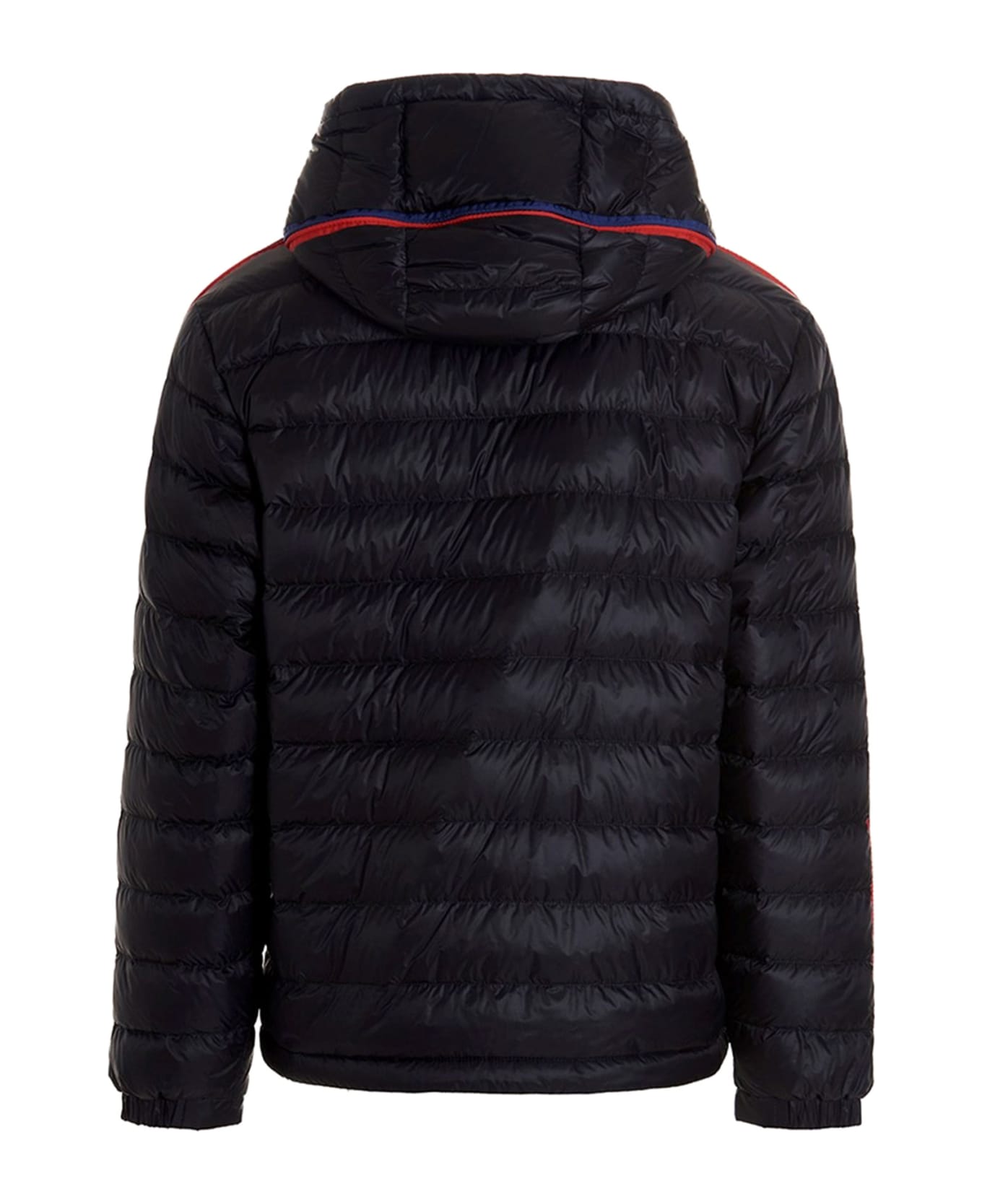 Moncler Down Jacket With Hood And Logo - BLUE