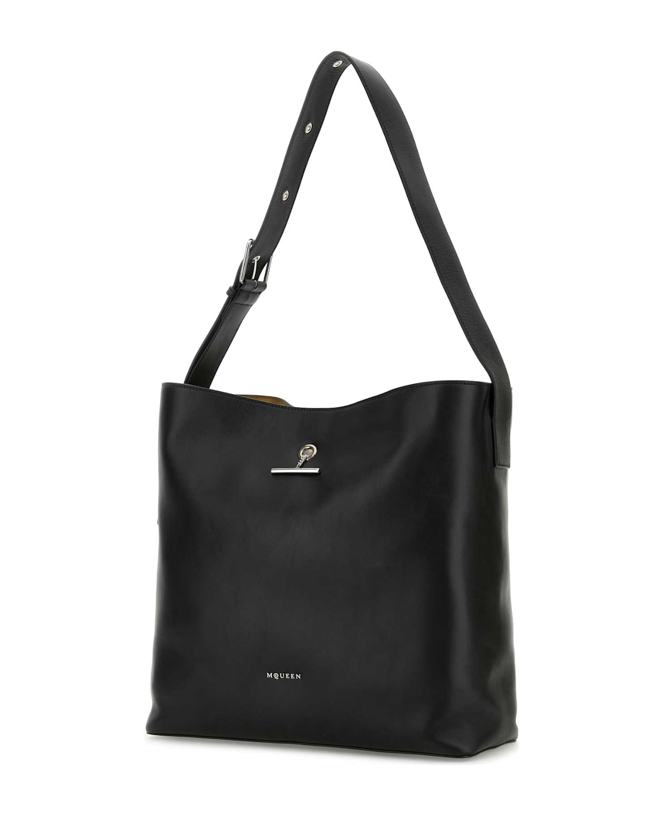 Alexander McQueen Black Leather Pendant Shopping Bag - BLACKSILVER