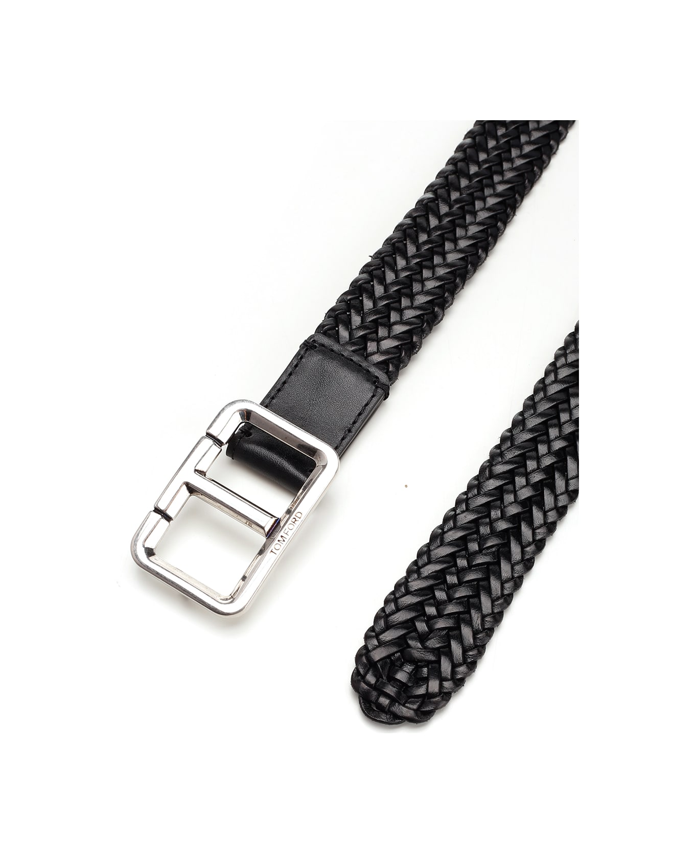 Tom Ford "t" Belt In Woven Leather - Black