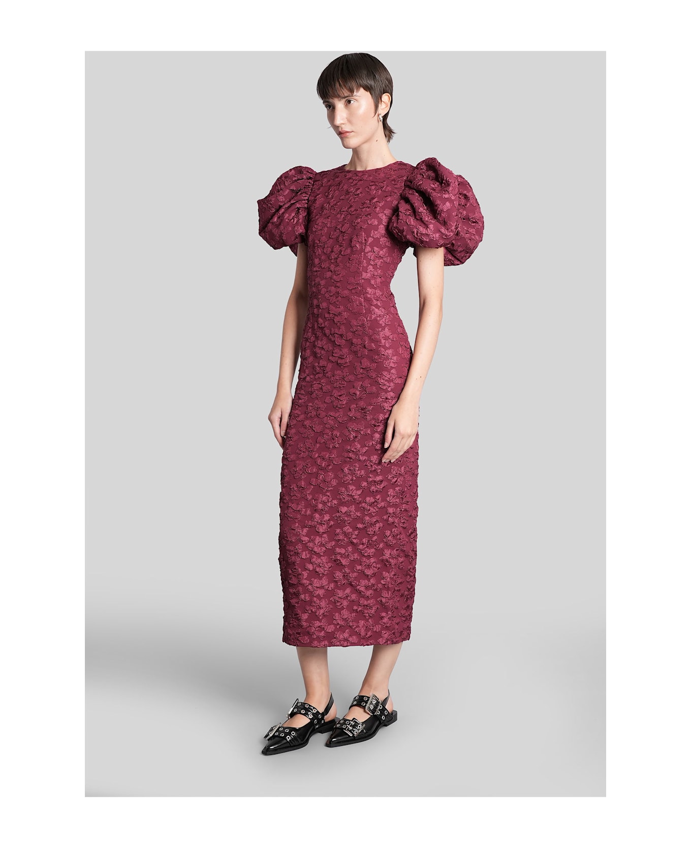 Rotate by Birger Christensen Long Dress In Bordeaux Polyester - bordeaux