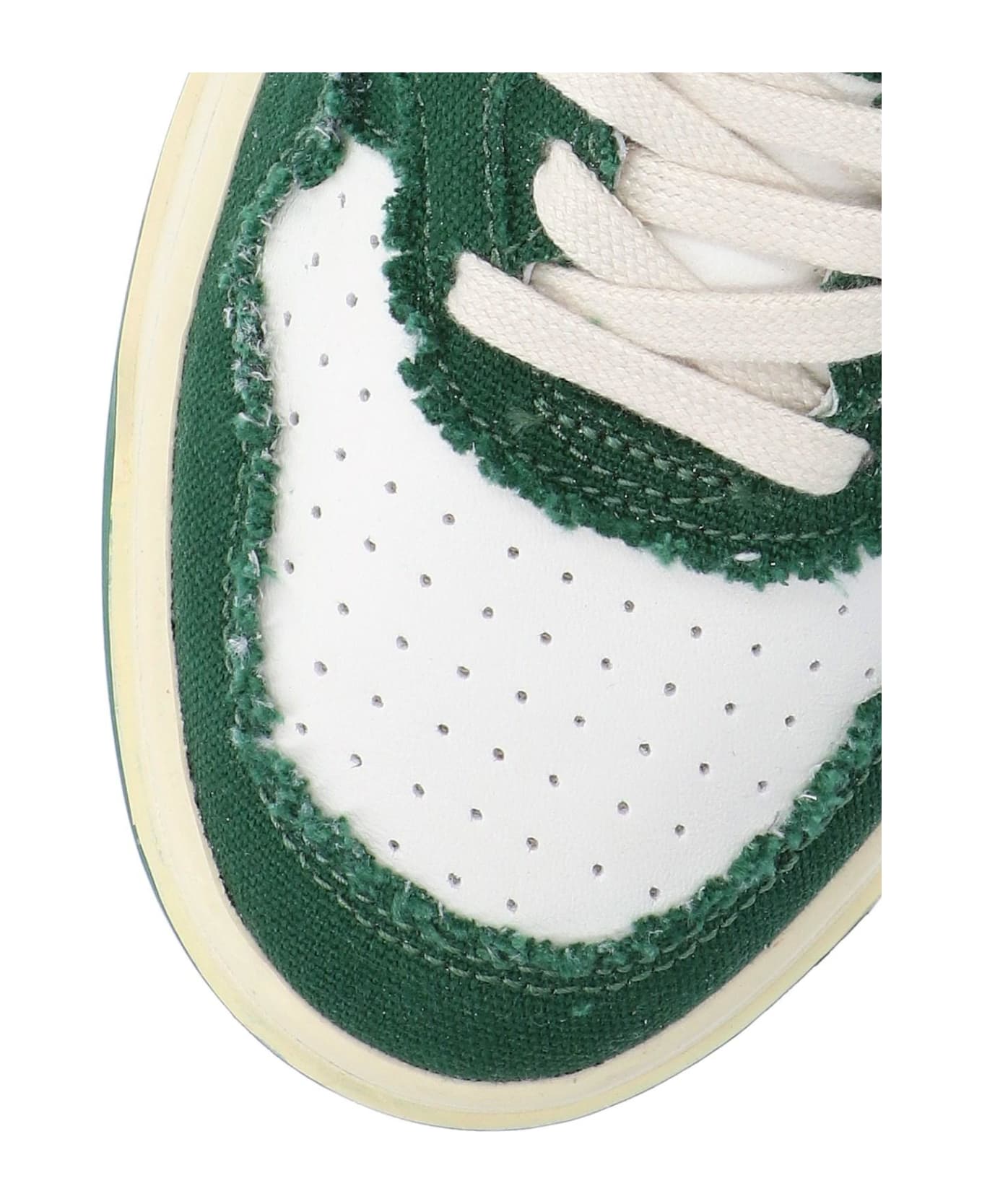 Autry Sneakers In White And Green Leather And Canvas - Bianco Eden