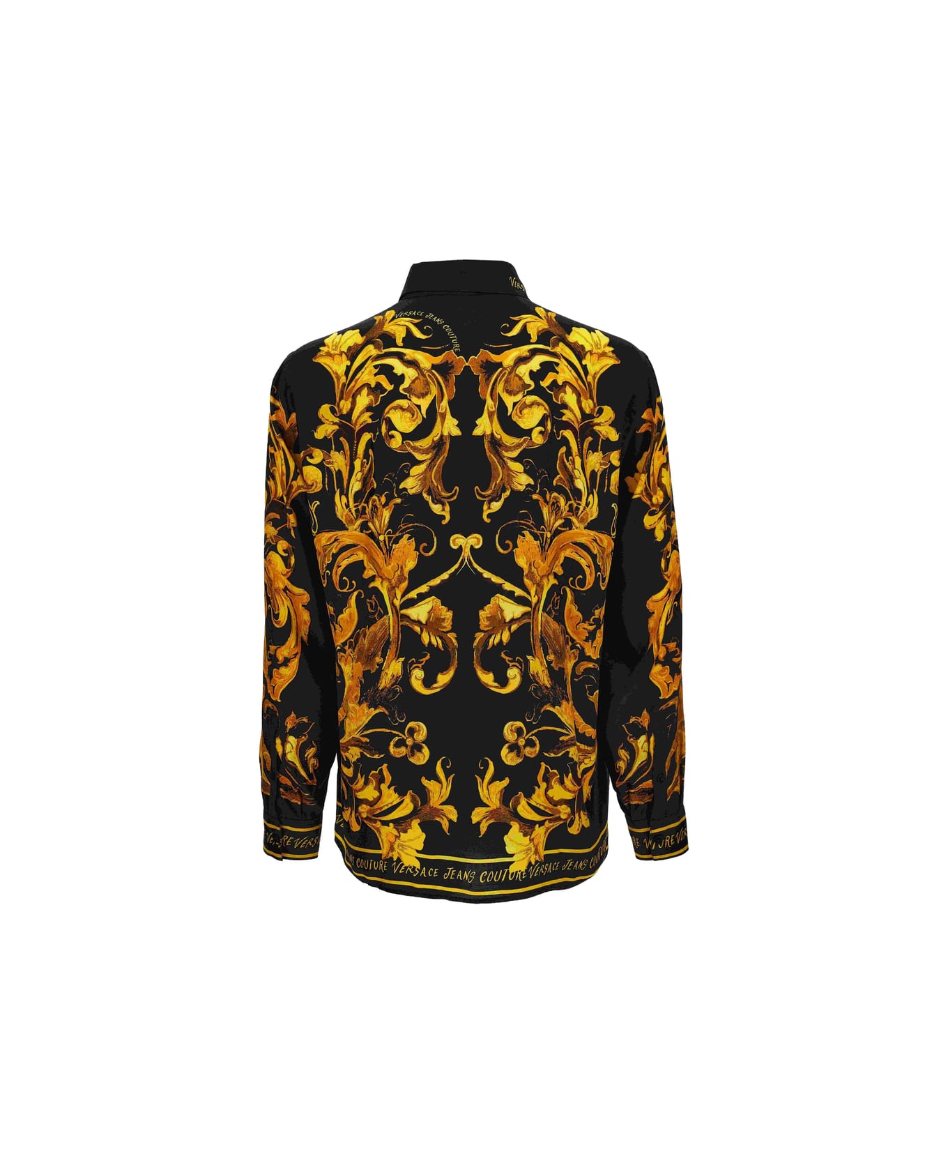 Versace Jeans Couture Black Cotton Shirt With Gold Baroque Print - Black