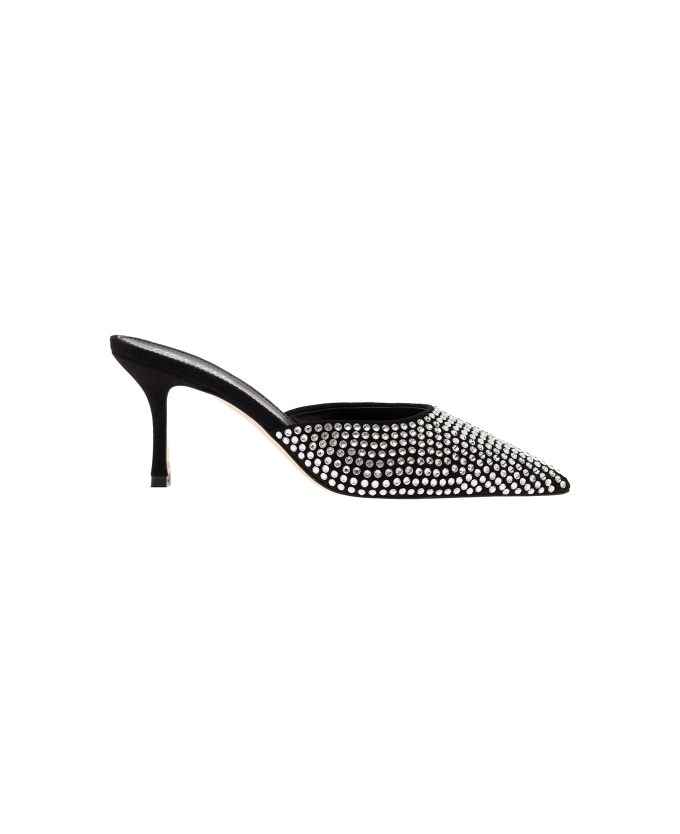 Paris Texas 'hollywood' Black Pointed Mules With Rhinestone Embellishment In Leather Woman - Black