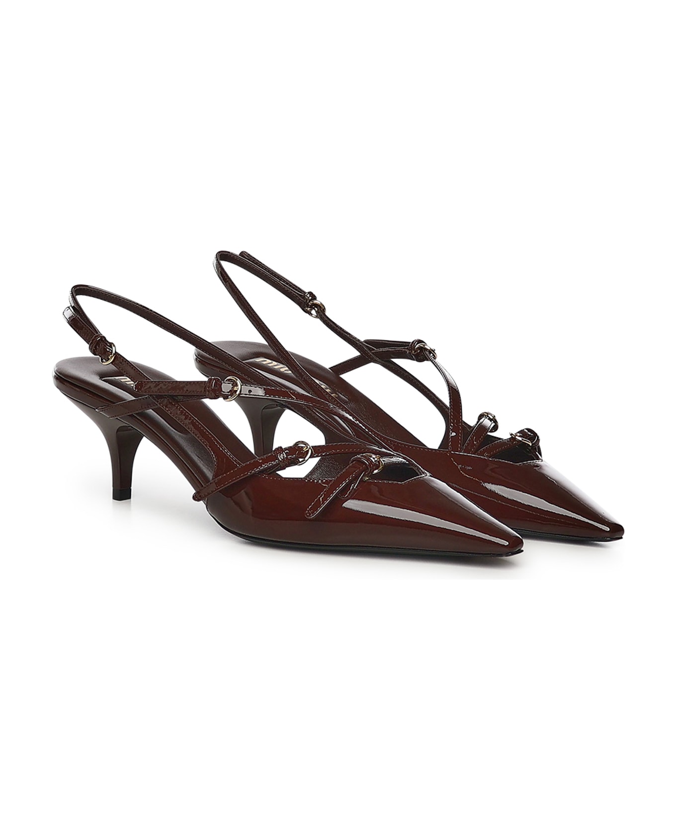 Miu Miu Leather Slingback Pump With Buckles - COCOA
