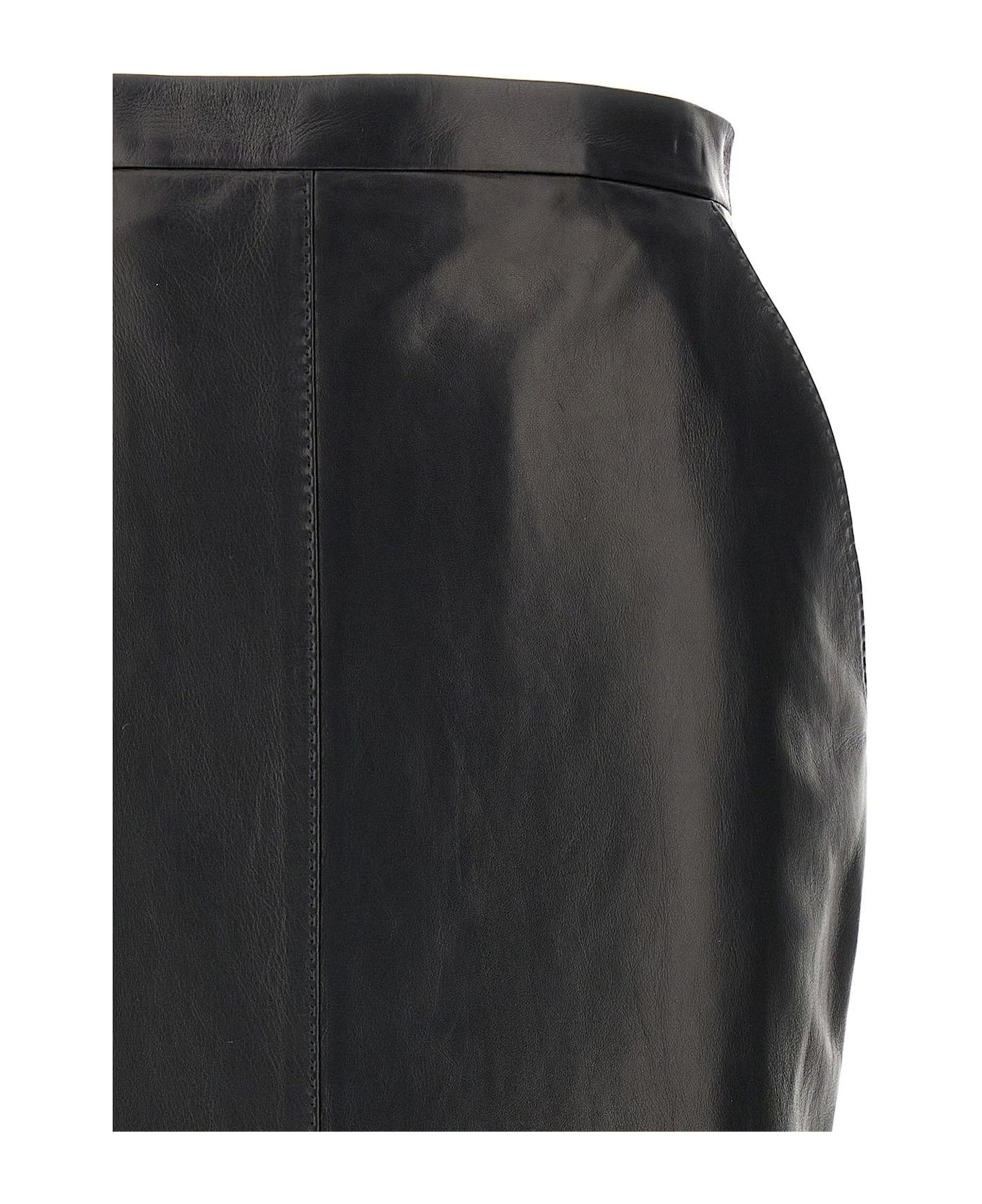 Saint Laurent High-waisted Leather Midi Skirt - NOIR