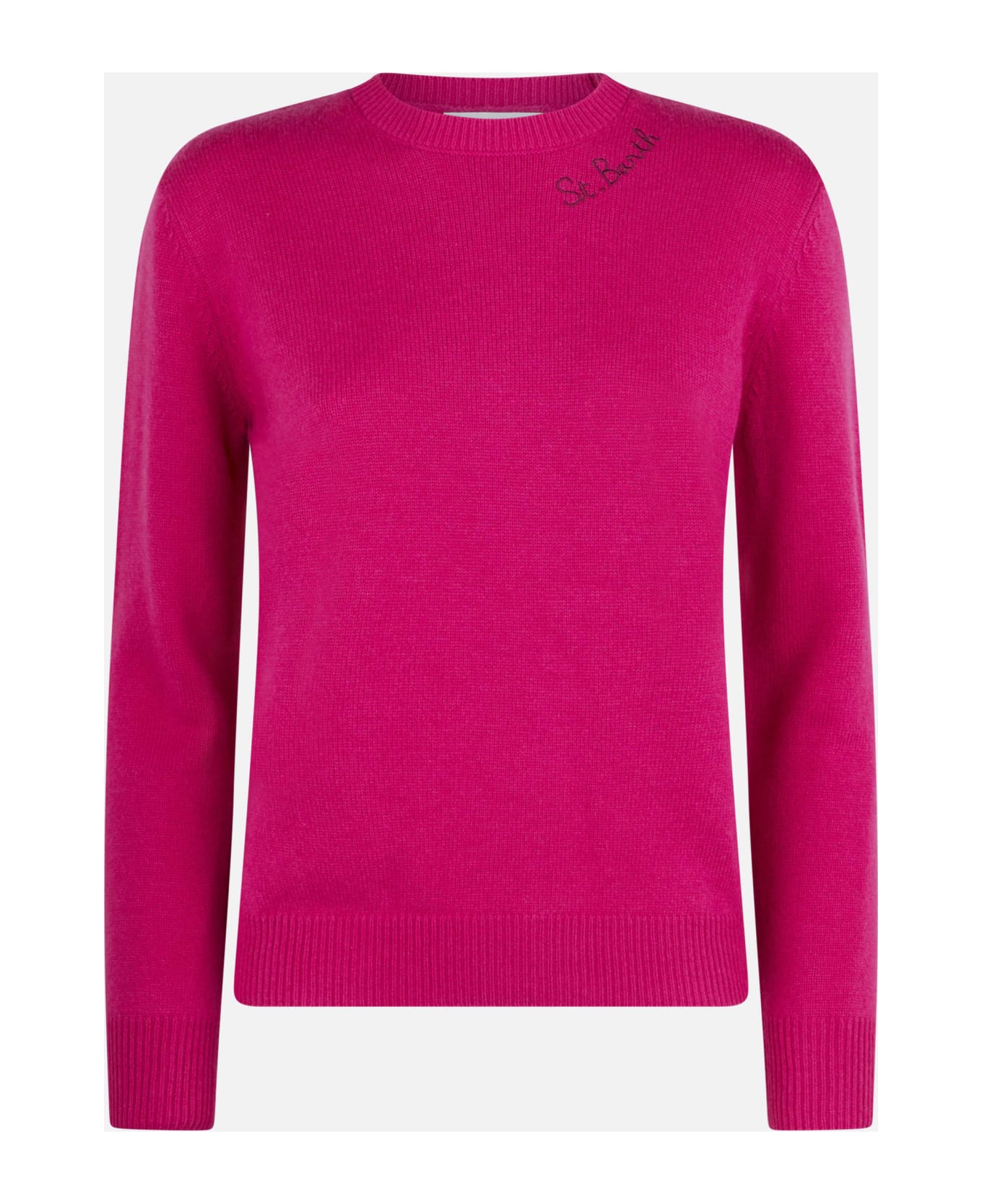 MC2 Saint Barth Woman Crewneck Fuchsia Sweater With St. Barth Embroidery - PINK
