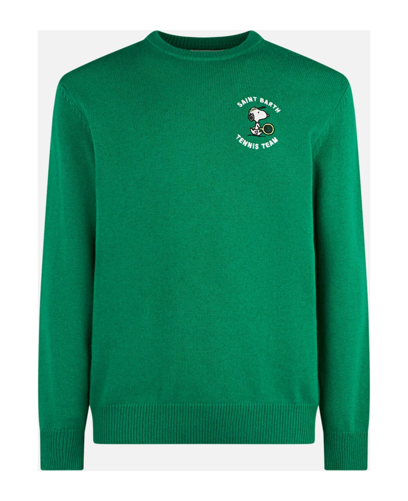 MC2 Saint Barth Man Crewneck Sweater With Snoopy Tennis Jacquard | Snoopy - ©peanuts Special Edition - GREEN