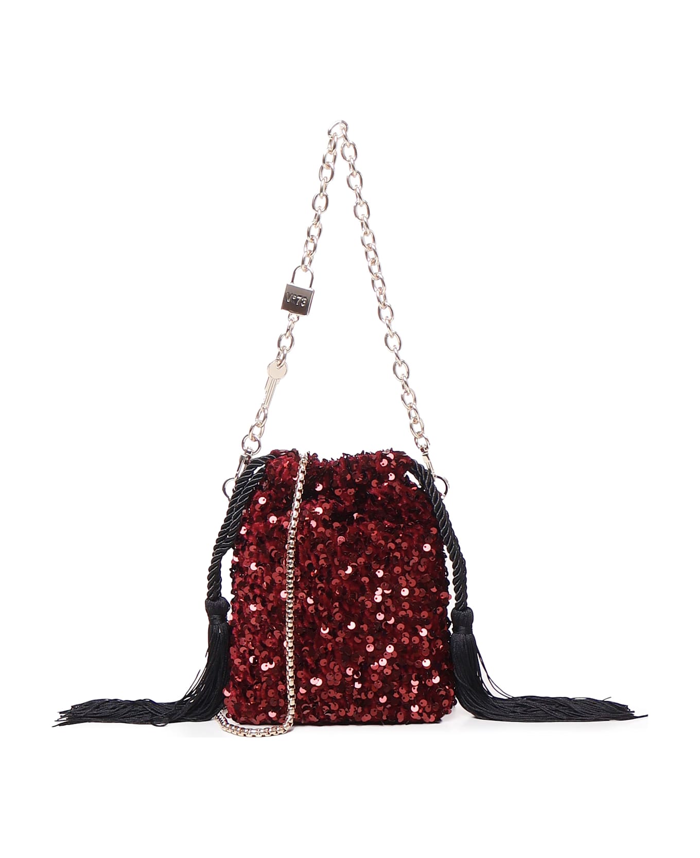 V73 Cleopatra Sequined Handbag With Shoulder Straps And Handle - Ruby