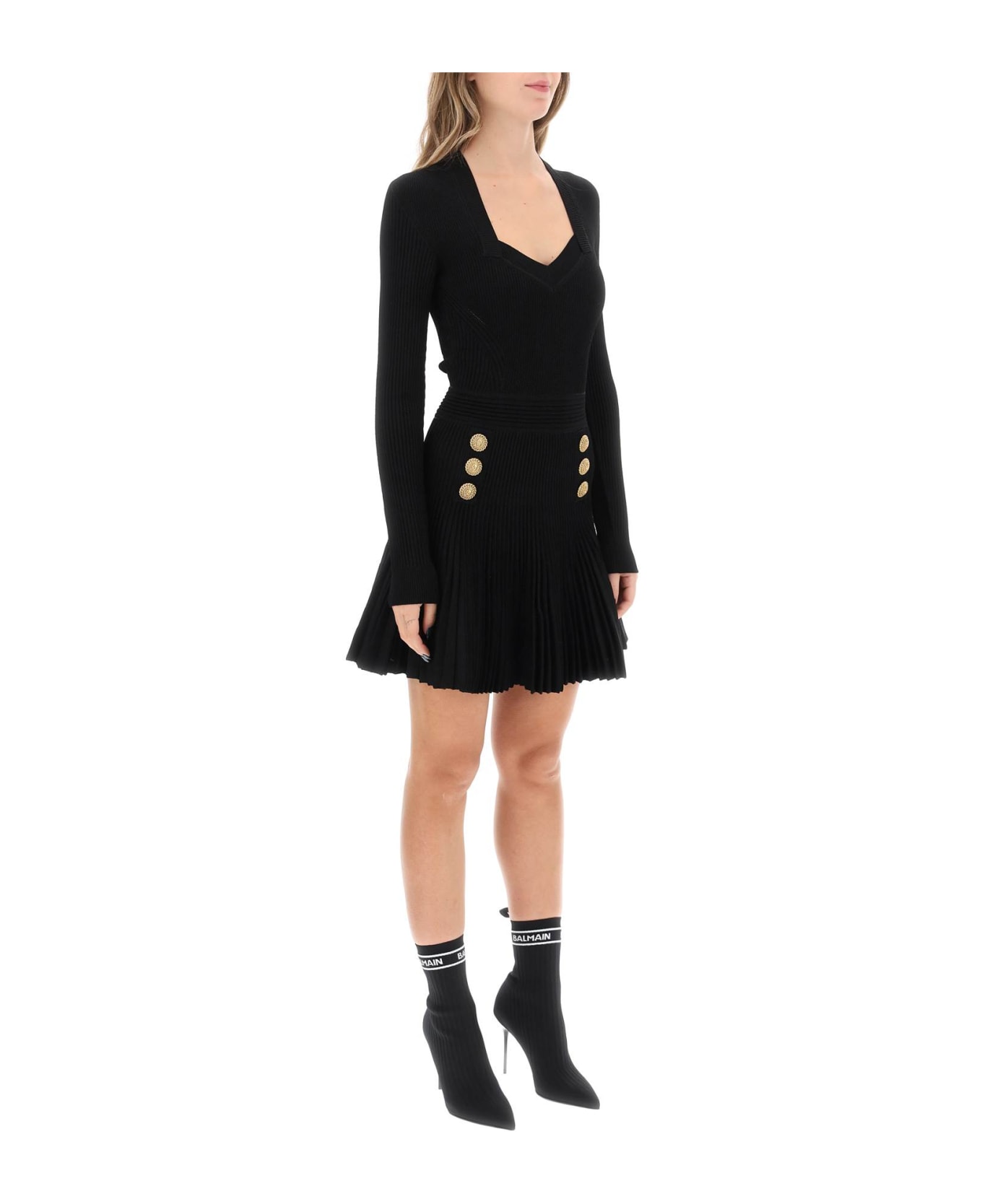 Balmain Long Sleeve Knitted Mini Dress - Noir