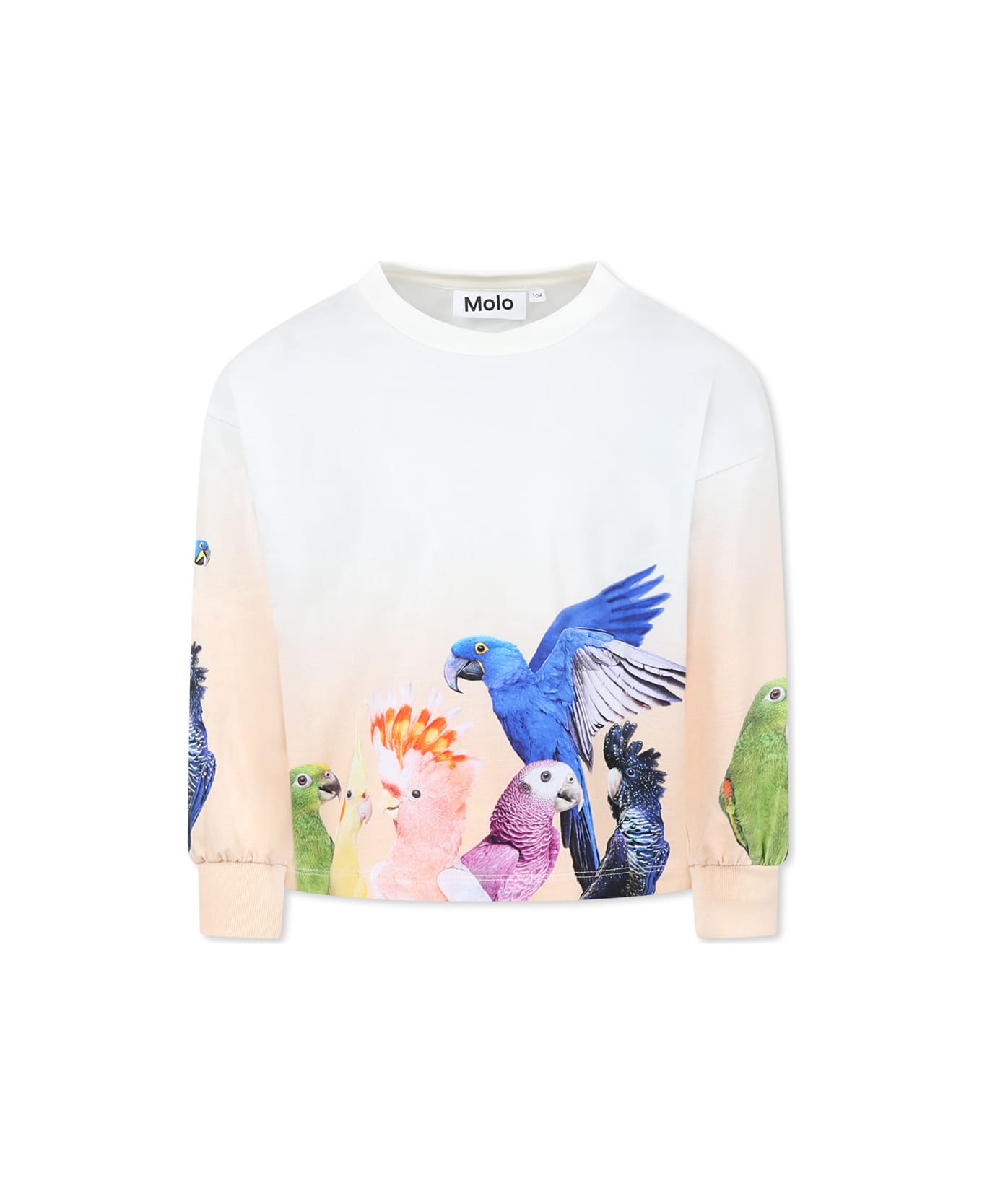 Molo Ivory T-shirt For Girl With Parrots Print - Ivory