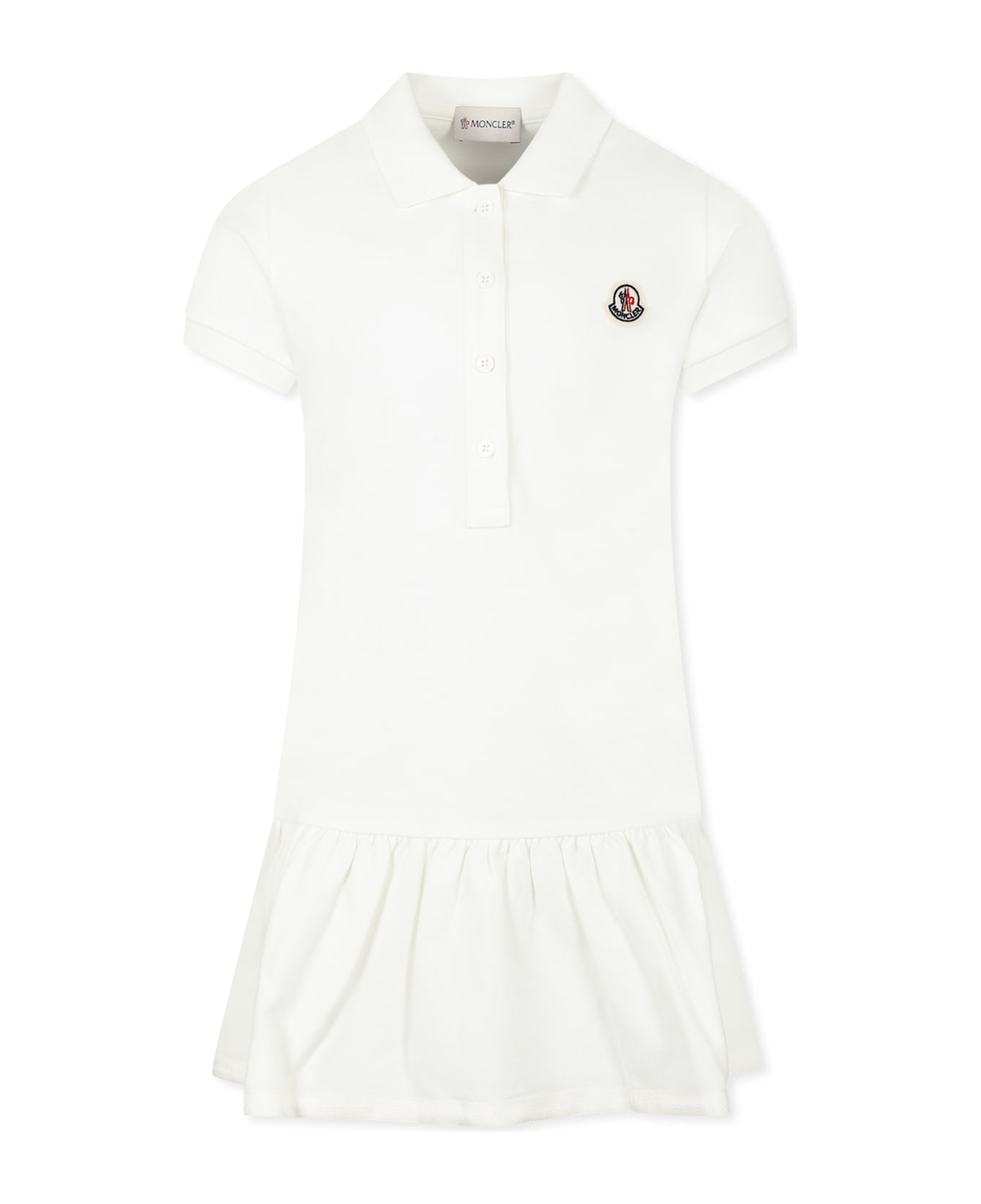 Moncler White Dress For Girl With Logo - White