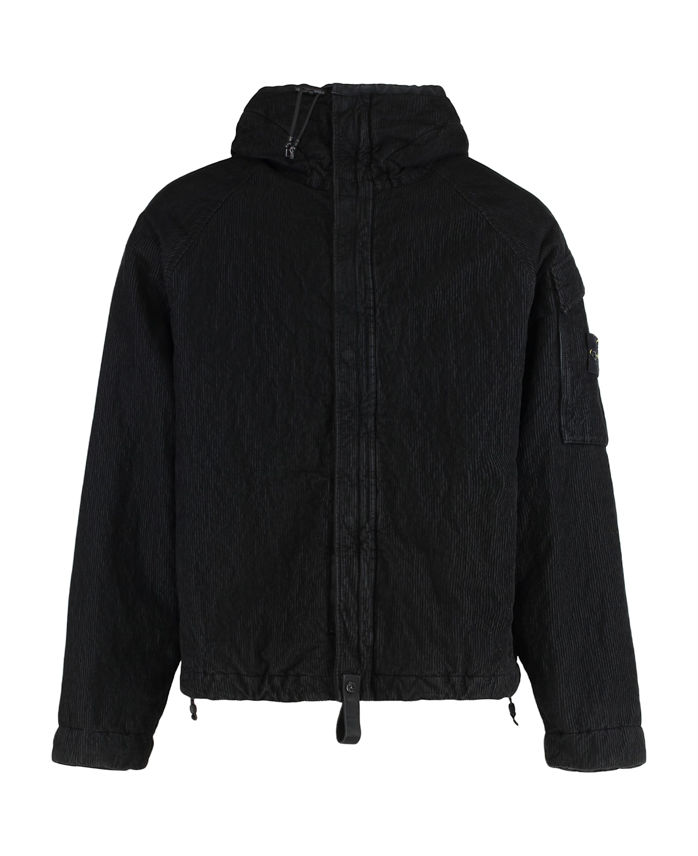 Stone Island Hooded Jacket In Corduroy - black