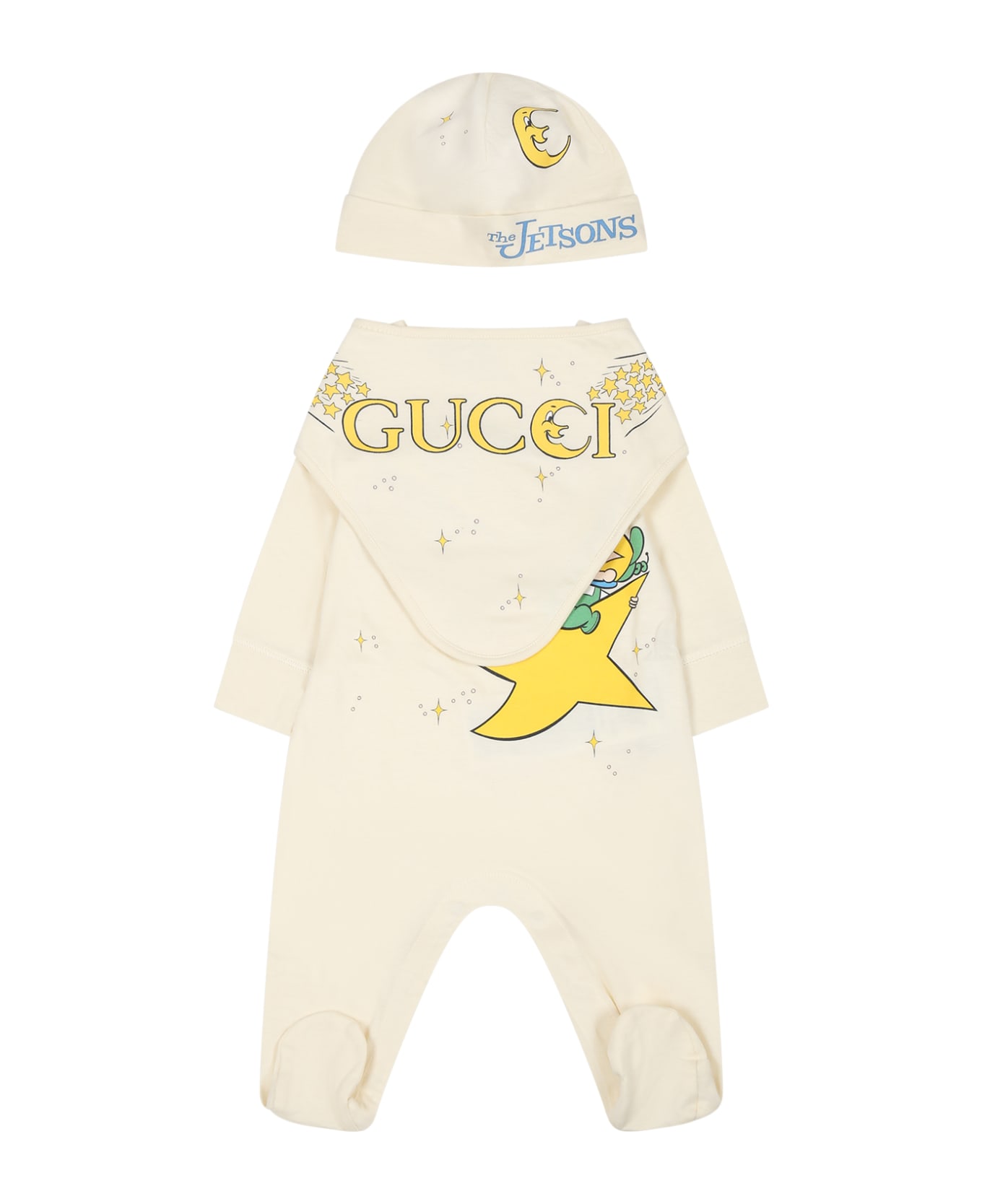 Gucci Ivory Set For Baby Kids With Logo And Print - Ivory