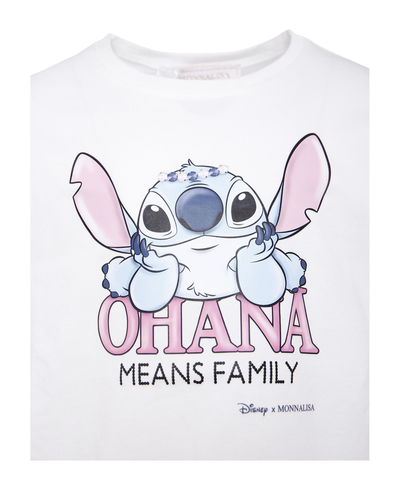 Monnalisa White T-shirt For Girl With Stitch Print - White