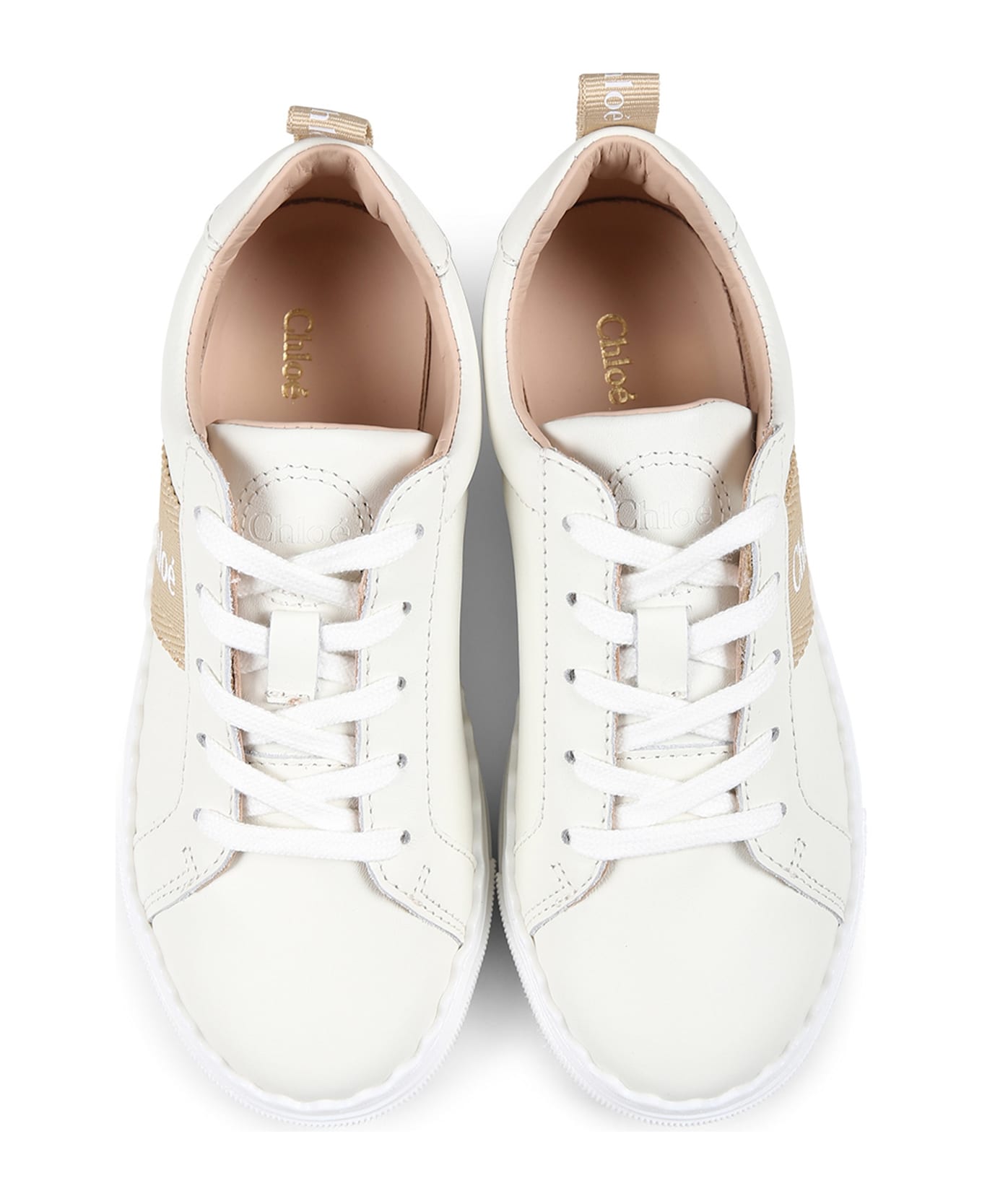 Chloé Ivory Sneakers For Girl With Logo - Ivory