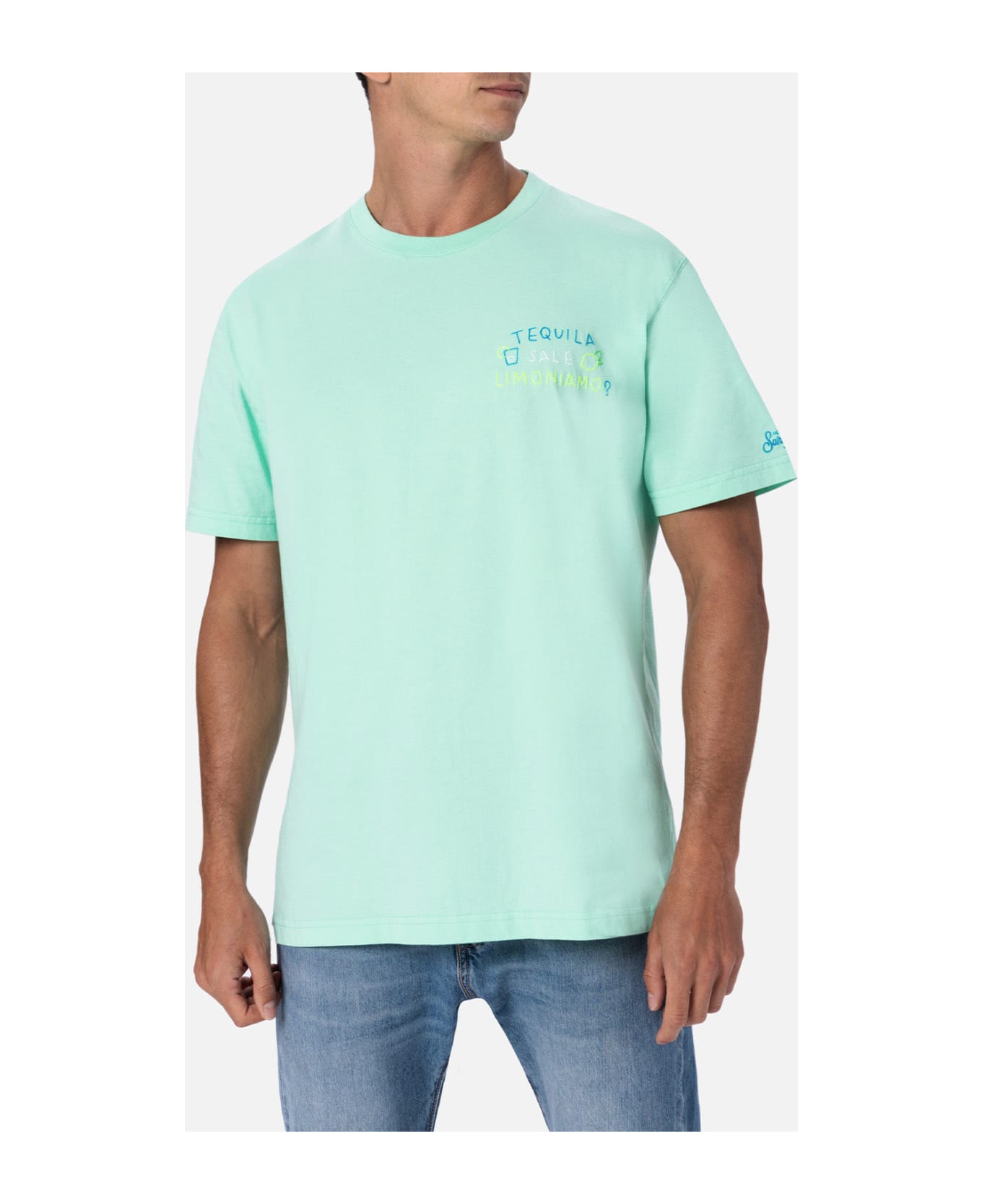 MC2 Saint Barth Man Classic Fit Cotton Jersey T-shirt Portofino With Tequila, Sale, Limoniamo Embroidery | Insulti Luminosi Special Edition - APPLE GREEN