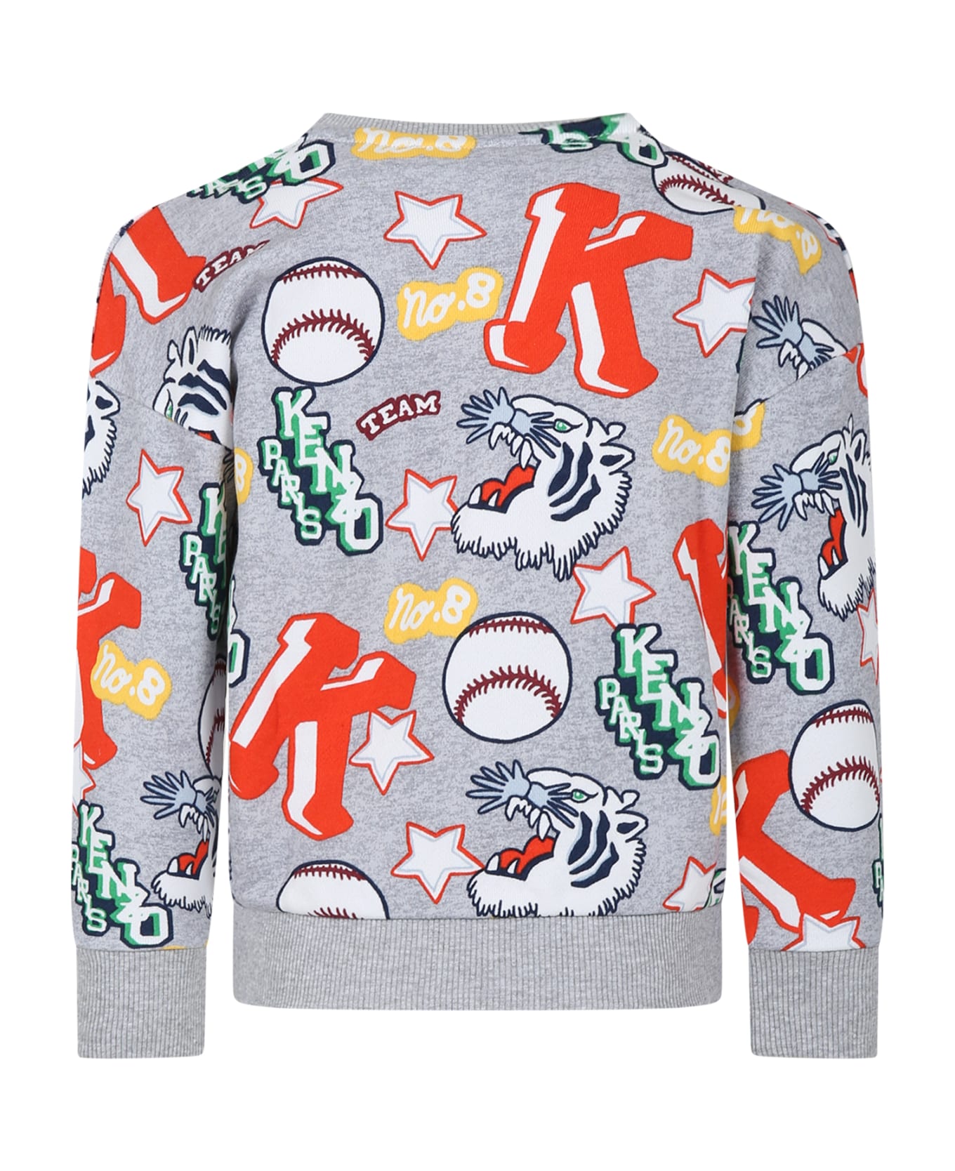 Kenzo Kids Grey Sweatshirt For Boy With Tiger And Logo - Grigio Melange ニットウェア＆スウェットシャツ