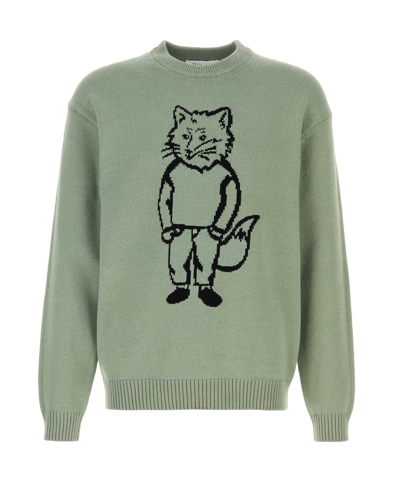 Maison Kitsuné Mint Green Cotton Blend Sweater - VERTDEGRIS