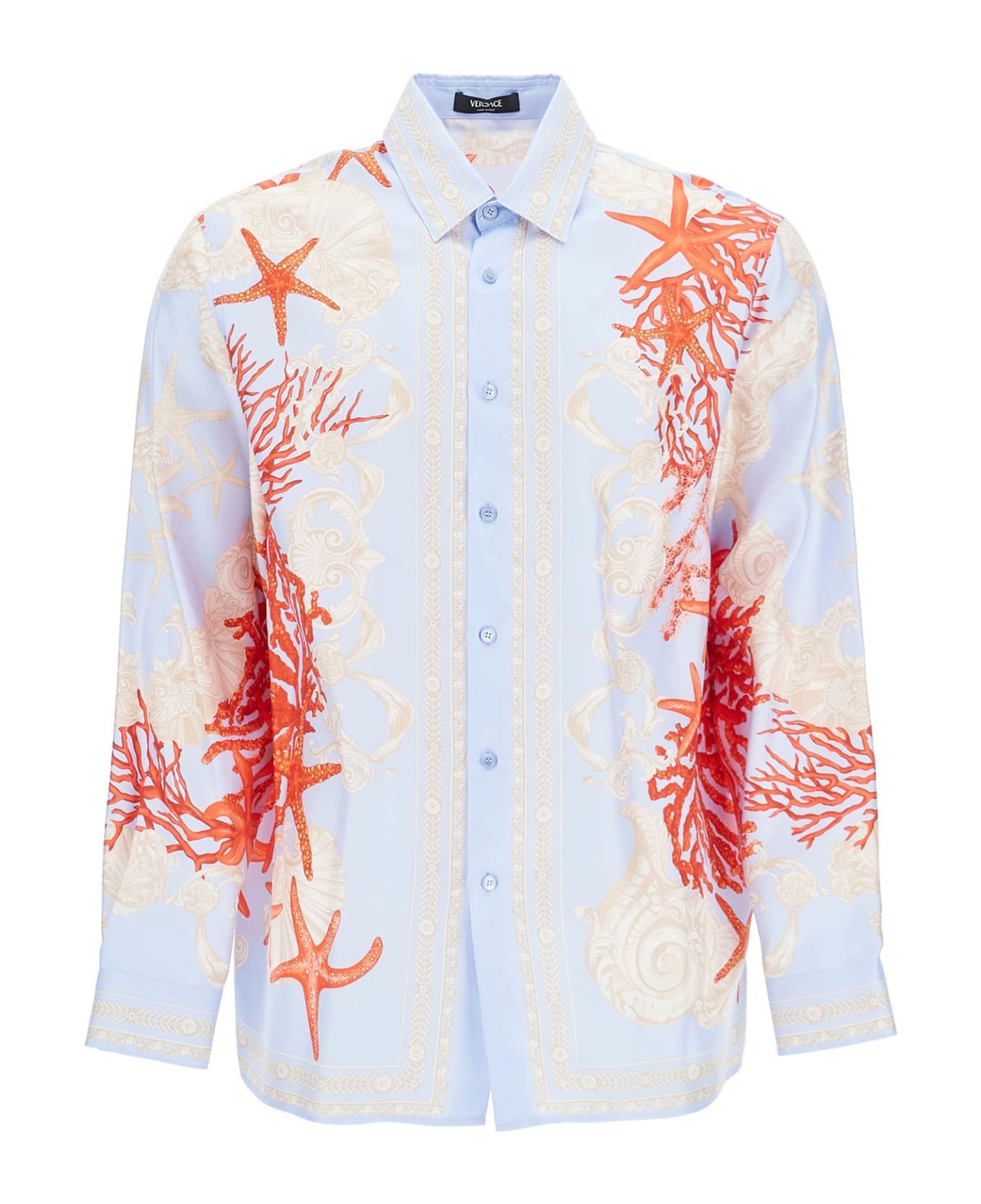 Versace Barocco Sea Silk Shirt - BLUE HYDRANGEA+CORAL+BONE (Light blue)