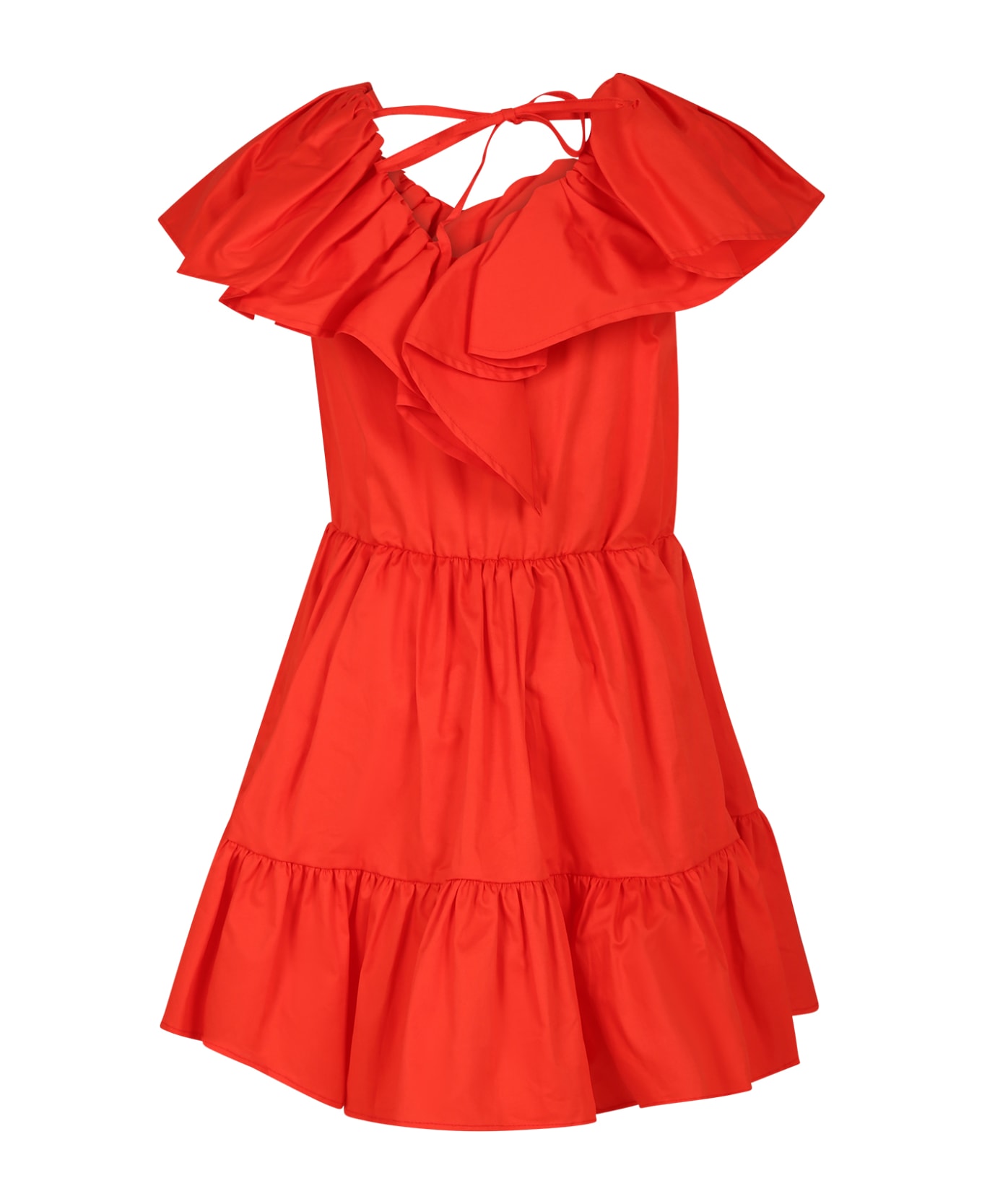 MSGM Red Dress For Girl With Logo - Red
