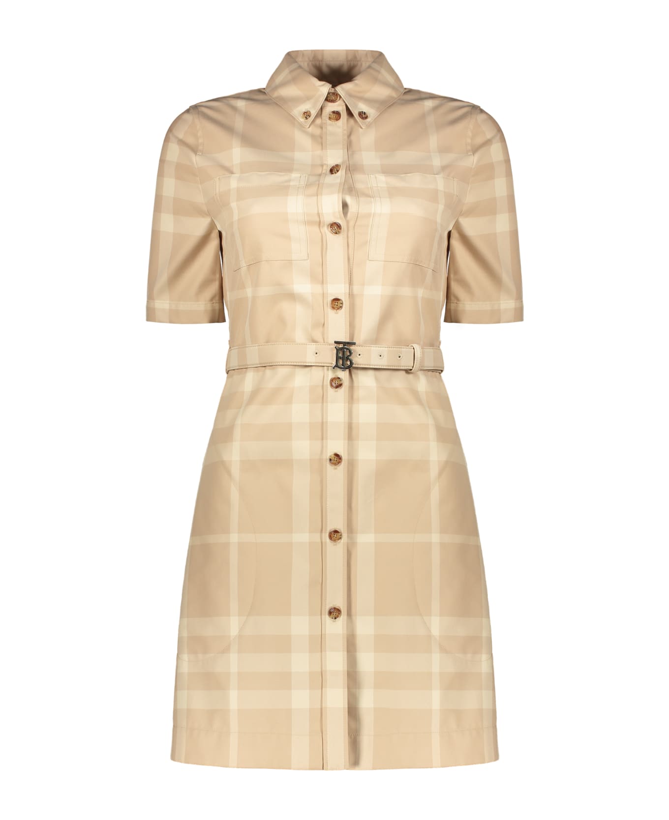 Burberry Belted Cotton Dress - Beige