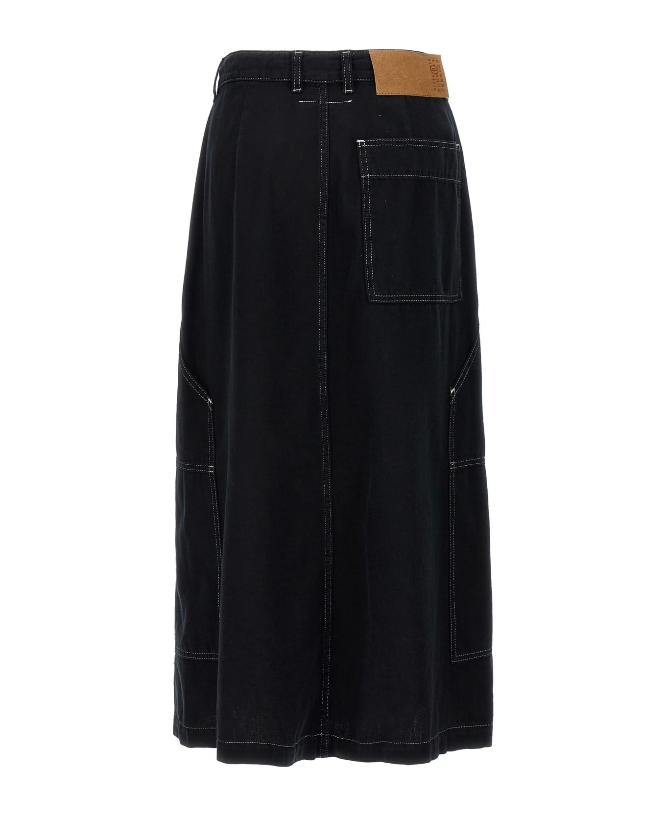 MM6 Maison Margiela Lurex Stitching Midi Denim Skirt - Black  