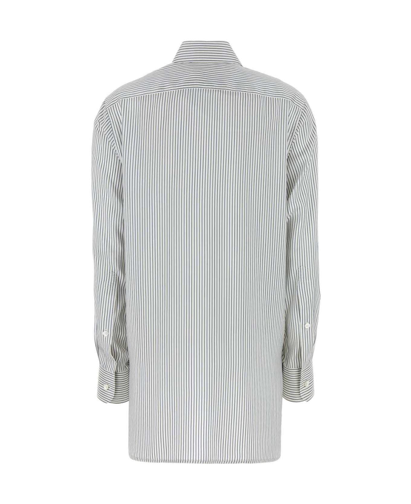 Stella McCartney Embroidered Silk Oversize Shirt - WHITE/STEEL