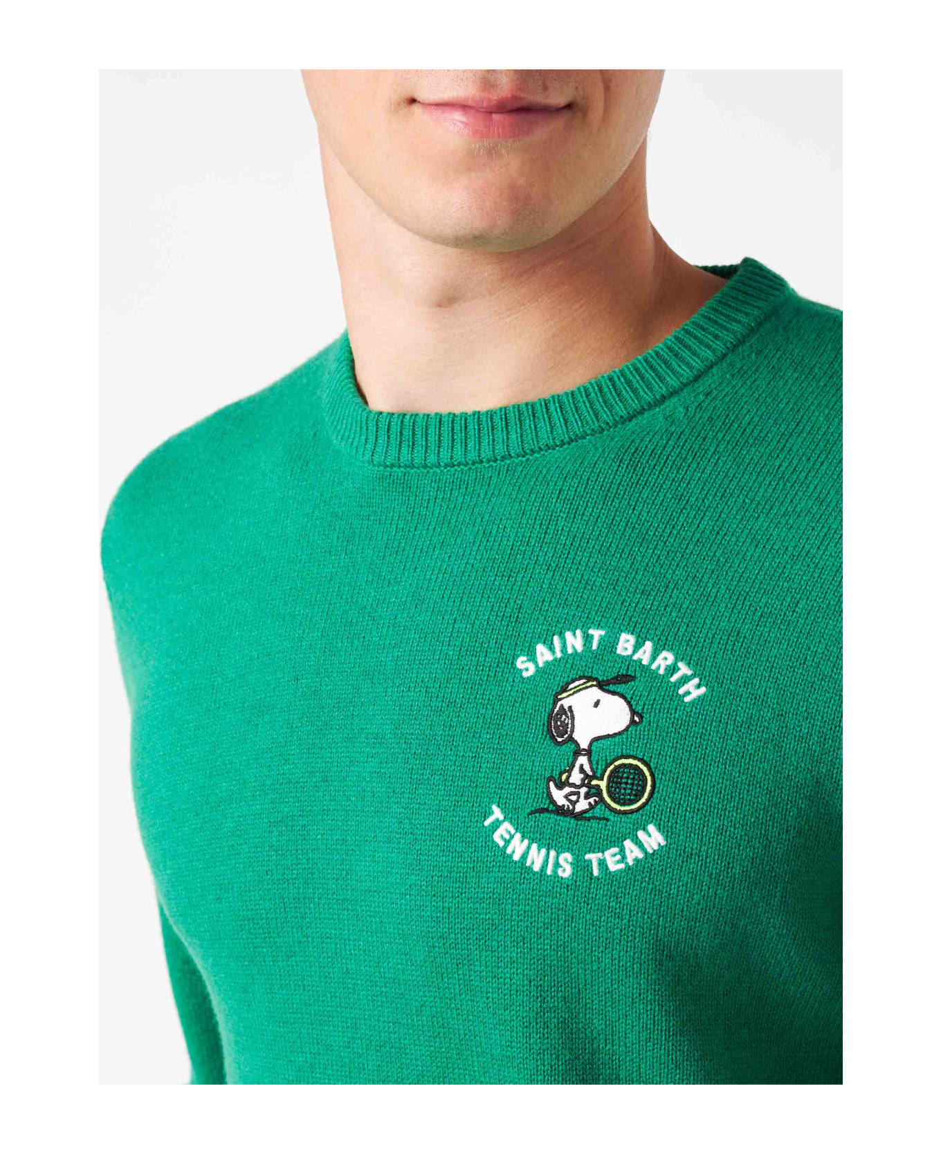 MC2 Saint Barth Man Crewneck Sweater With Snoopy Tennis Jacquard | Snoopy - ©peanuts Special Edition - GREEN