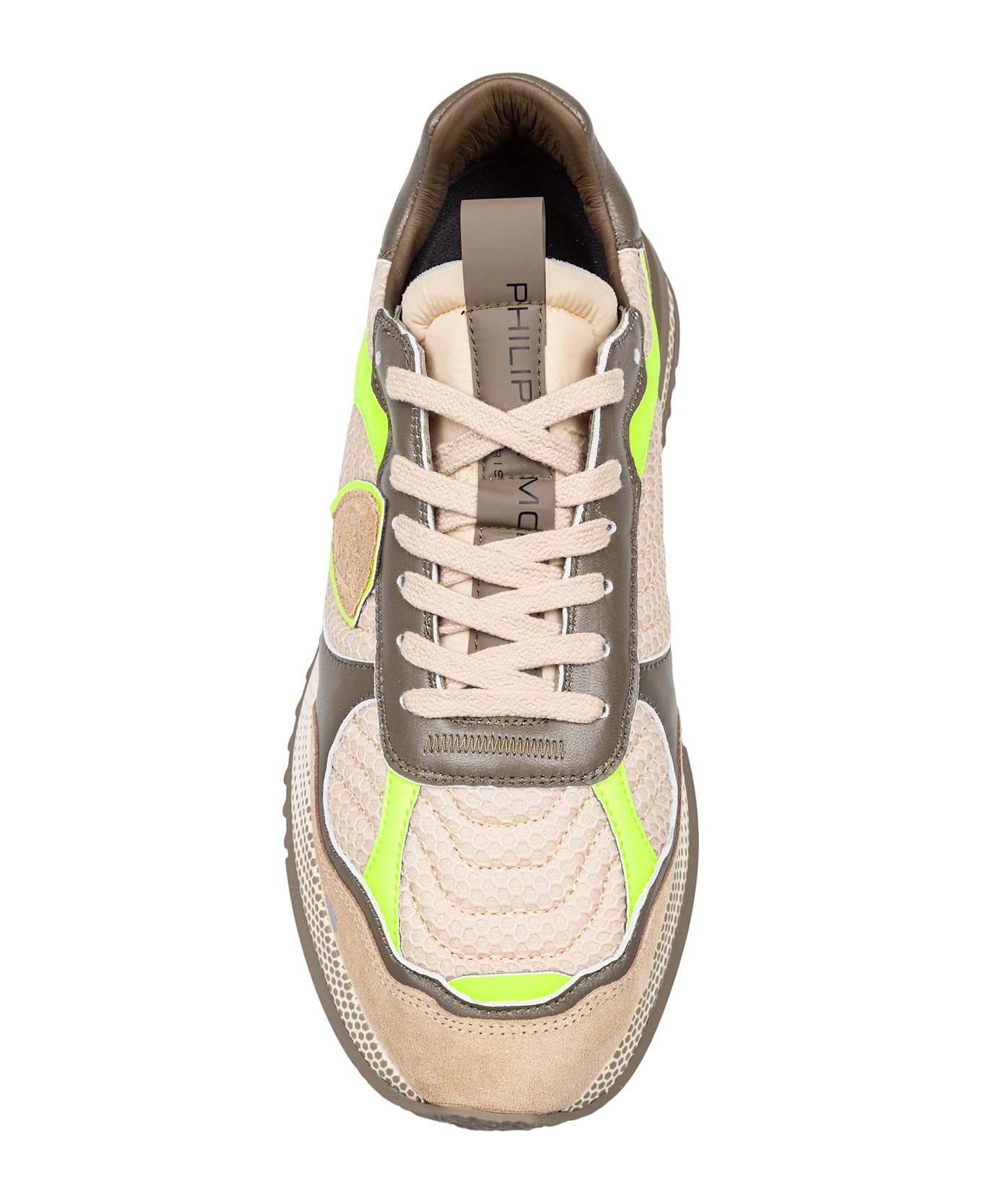 Philippe Model Olympique Sneakers In Leather And Fabric Color Military Green And Yellow - Multicolor