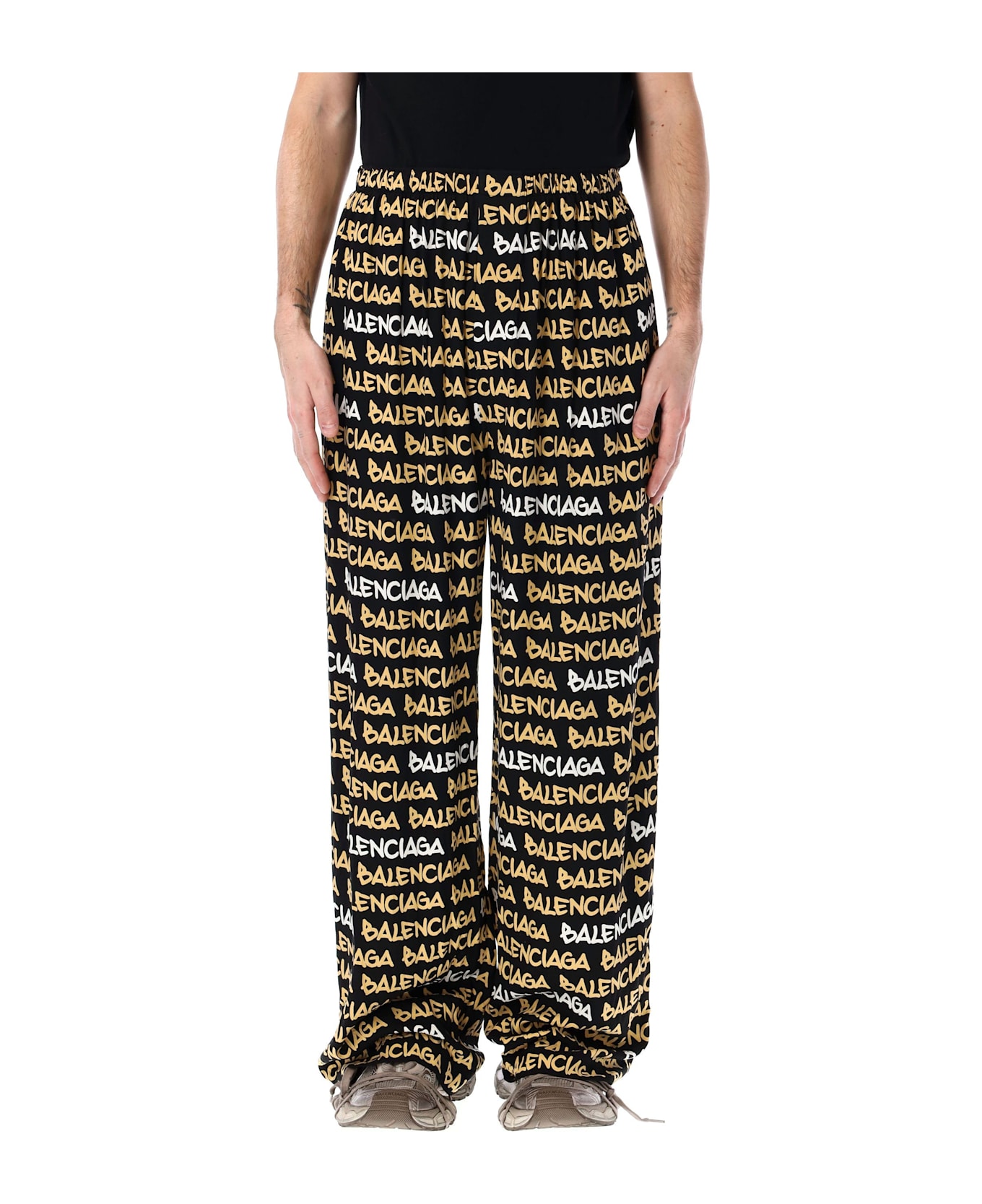 Balenciaga Allover Logo Pants - BLACK/BEIGE ボトムス