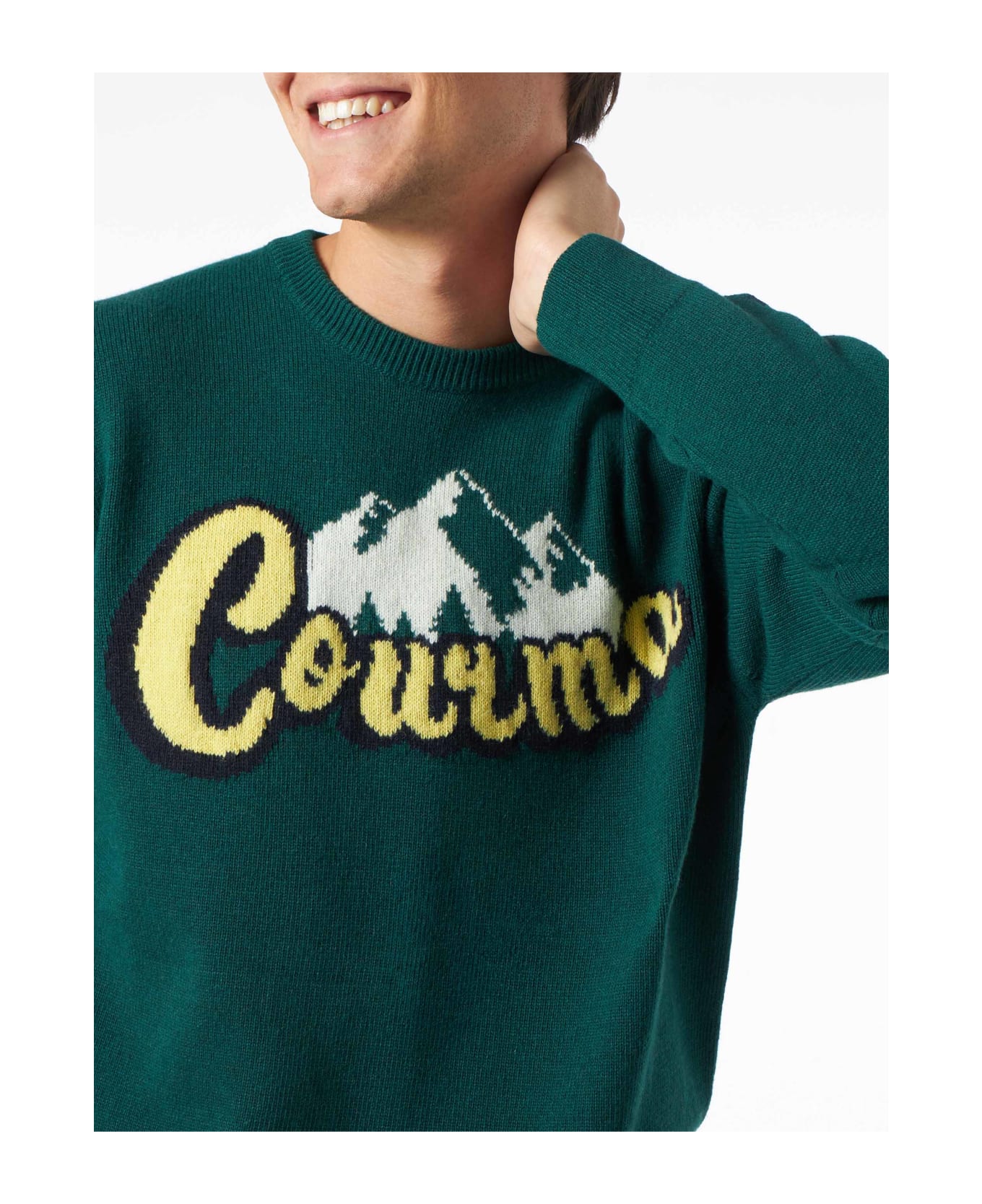 MC2 Saint Barth Man Crewneck Sweater With Courma Mountains Jacquard - GREEN